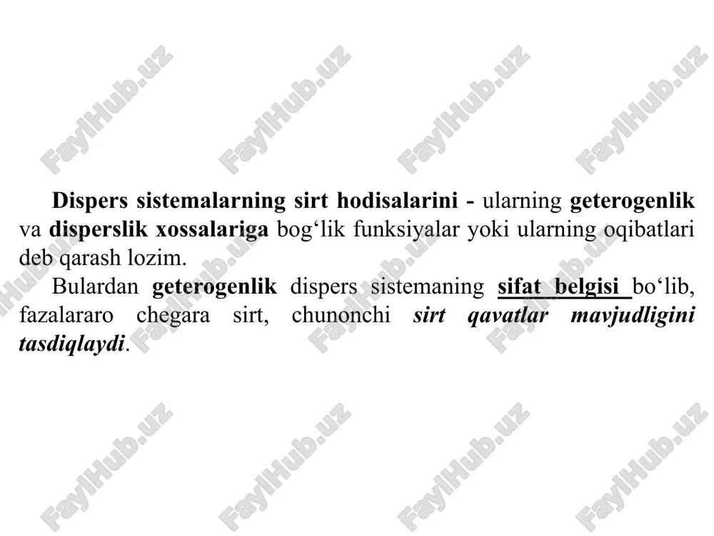ror topmaydi. 13 korroziya va β–sdofda ingibitorining ingibirlash mexanizmlari yutilgan moddaning sathdan qaytib chiqish xodisasi – desorbsiya deyiladi. desorbsiya jarayoni issiqlik yutilishi bilan boradi. adsorbsiyada esa issiqlik ajralib chiqar edi. adsorbsiya juda katta tezlik bilan boradi, ayniqsa adsorbent sathi bo‘sh bo‘lsa. g‘ovak adsorbentlarda jarayon sekinroq boradi. adsorbsiya darajasi - adsorbent va adsorbtivning tabiatiga, haroratga, gazning bosimi yoki eritmaning konsentratsiyasiga, shuningdek adsorbentning solishtirma sathiga bog‘liq. adsorbsiya tanlash xususiyatiga ega. qutbli adsorbatlar qutbli adsorbentlarda, qutbsiz adsorbentlarda qutbsiz adsorbatlar yaxshi adsorbsiyalanadi. masalan, ko‘mirni suvga aralashtirsak, u suvni yutmaydi. agar suvda biror organik modda eritilsa, unda ko‘mir erigan moddani yutadi. silikagel esa suvni yaxshi adsorbsiyalaydi. uning bu xossasidan quritish usullarida foydalaniladi. demak, adsorbentlar – gidrofil (sathida suv, spirt, aminlar yaxshi adsorbsiyalanadi) va –gidrofob (benzol) adsorbentlarga bo‘linadi. xemosorbsiya. yutilish jarayoni adsorbent va adsorbtiv molekulalarining kimyoviy ta’sirlashuvi natijasida sodir bo‘lsa, xemosorbsiya deyiladi. xemosorbsiyada muvozanat yuzaga kelmaydi, adsorbsiya qaytmas bo‘ladi. xemosorbsiya natijasida adsorbent sathida yangi modda hosil …