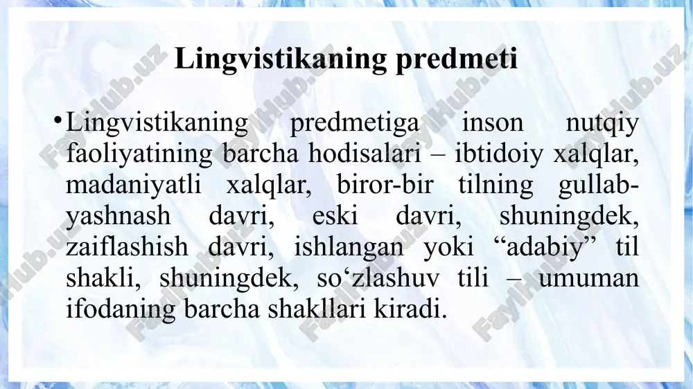 hqi struktura – sintaktik struktura orqali ifodalanadi. demak reyatsion struktura gapning ichki tuzilishini tashkil etadi gapda ifodalangan axborot strukturasini ma’lum munosabat bilan bog‘langan predmet sistemasi sifatida belgilash hozirgi tilshunoslikning yetakchi tendensiyasidir. bunga ko‘ra gapning relyativ strukturasi (propozitsiyasi) predmet va uning predikativ belgisidan iborat bo‘lgan sistema sifatida (shahar – katta; uy – baland) va ma’lum munosabat bilan bog‘langan predmetlarni o‘z ichiga olgan sistema sifatida tasavvur qilinadi. masalan, o‘quvchilar daraxtlarni oqladilar gapining relyativ strukturasi shu ikkki predmet va ular o‘rtasidagi munosabatdan iborat. birinchi predmet – o‘quvchilar, ikkinchi predmet – daraxtlarni, ular o‘rtasidagi munosabat esa oqladilar orqali ifodalangan. aziz asrimizning aziz onlari aziz odamlardan so‘raydi qadrin gapining mazmuni o’zaro so’raydi so‘zi orqali munosabatga kirishgan uch predmet (aziz asrimizning aziz onlari+aziz odamlardan+qadrin)ni o’z ichiga oluvchi sistemadan iborat image1.png image2.png image3.jpeg image4.png image5.png image6.jpeg /docprops/thumbnail.jpeg