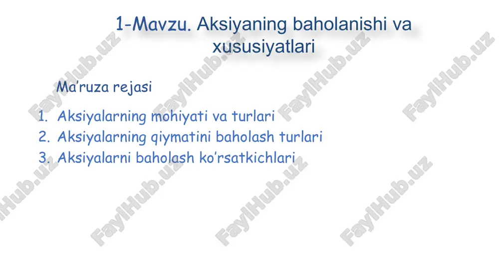a kompaniyani boshqarish sifatiga bog'liq. aksiyaga egalik qilishdan olingan foyda. unga quyidagi omillar ta’sir ko’rsatadi: iqtisodiy barqarorlik; mamlakatdagi va jahondagi siyosiy va moliyaviy vaziyat; kompaniyaning rejalashtirilgan o'sishi;o inflyatsiya kutilmalari; kompaniyaning bozordagi raqobatbardoshligi; fond bozoridagi talab va taklif nisbati. aksiyalar holatini tahlil qilish ko’rsatkichlari p/e multiplikatori (narx va foyda) peg multiplikatori (narx foyda usish) net/debt/ebitda multiplikatori ev/ebitda multiplikatori (kompaniya baxosini daromadiga nisbati dividend yield (xosil natija tushum...) ev/sale multiplikatori fcf yield (free cash flow - erkin pul okimi) nim-chistaya protsentnaya marja chistaya protsentnaya marja (sokrashenno chpm, ili net interest margin, nim — angl.) roe-(rentabelnost sobstvennogo kapitala) buyback yield-(qayta sotib olish rentabelligi) sharpa koeffitsienti-(pokazatel effektivnosti investitsionnogo portfelya) p/e (price/earnings) — eto multiplikator tak nazivaemoy bistroy otsenki. s ego pomoshyu mojno operativno opredelit, yavlyaetsya li aktsiya na tekushiy moment pereotsenennoy ili nedootsenennoy. p/e otrajaet otnoshenie stoimosti aktiva k pribili v raschete na odnu tsennuyu bumagu multiplikator peg pokazivaet, kakuyu tsenu gotov zaplatit investor …