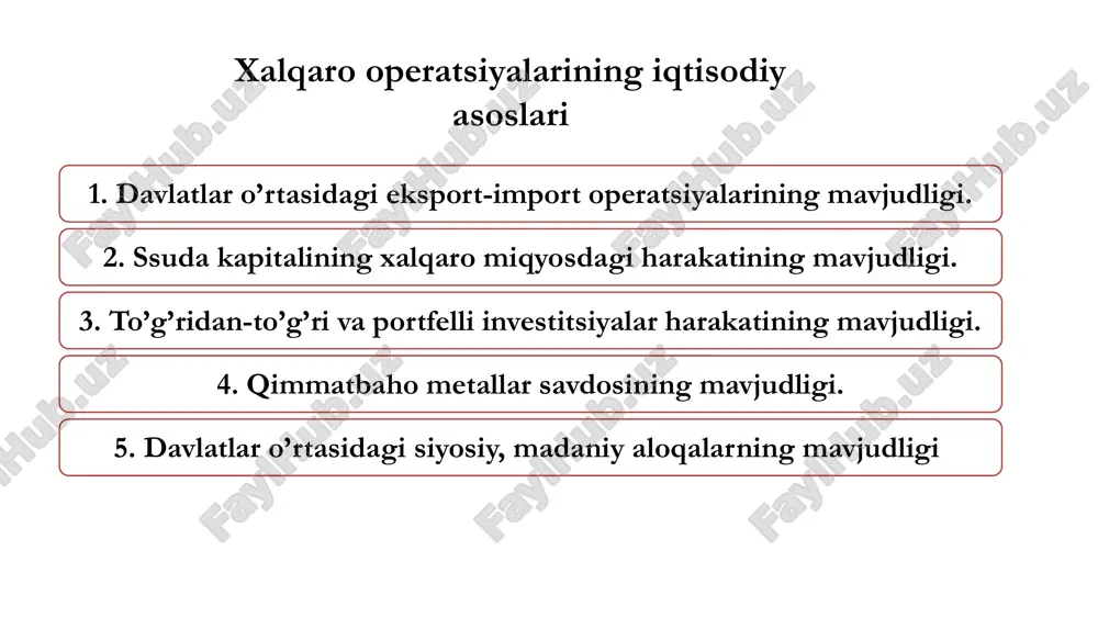 chi rol o‘ynaydi. tmklarning mamlakat ichki bozoriga kirib borishining bir necha usullarini ajratib ko'rsatish odatiy holdir: 1) filiallar - bosh kompaniya joylashgan joydan tashqarida joylashgan, o'z balansiga ega bo'lmagan va asosiy kompaniyaning funktsiyalarini to'liq yoki bir qismini bajaradigan tashkilotlarni yaratish yo'li bilan; 2) ustav kapitalining bir qismi bosh jamiyatga tegishli bo'lgan sho'ba korxonalar - tashkilotlarni tashkil etish (qoida tariqasida, ishtirok ulushi 50 foizdan ortiq bo'lib, shu bilan yuqori darajadagi nazoratni ta'minlaydi); 3) ustav kapitalining 10-50 foizi bosh jamiyatga tegishli bo‘lgan assotsiatsiya – tijorat yuridik shaxslarni tashkil etish; 4) qo'shilish va qo'shib olishni amalga oshirish orqali. tanlangan muddatdan qat'i nazar, sotuvchi va xaridor tomonidan majburiy ravishda bajarilishi kerak bo'lgan bir qator shartlar mavjud bo’lib, sotuvchining majburiyatlariga quyidagilar kiradi: • tovarni shartnomada belgilangan joyga yetkazib berish; • xaridorni tovar jo‘natishga tayyorligi to‘g‘risida xabardor qilish yoki tovar xaridor ixtiyoriga o‘tkazilgan sana haqida ma’lumot berish; • tovarning to'liqligi va yaroqliligini tekshirish bo'yicha ishlarni bajarish; …
