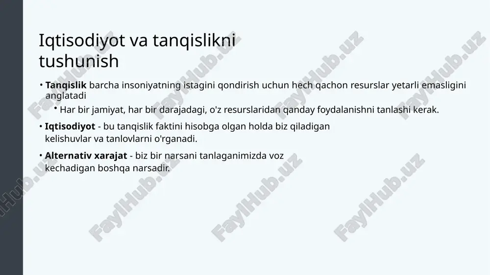 o'rniga ular javobni topishda yordam berish uchun grafikdan foydalanadilar. iqtisodiy modellardan foydalanish: misollar doiraviy oqim diagrammasi: iqtisodiyot tovar va xizmatlar bozori va mehnat bozorida o'zaro ta'sir qiluvchi uy xo'jaliklari va firmalardan iborat ekanligini ko'rsatadigan diagramma . tovarlar va xizmatlar bozori (shuningdek, deb ataladi mahsulot bozori), bu erda firmalar sotadi va uy xo'jaliklari sotib oladi. mehnat bozori, bunda uy xo'jaliklari ishchi kuchini biznes firmalariga yoki boshqa xodimlarga sotadi. real dunyoda tovarlar va xizmatlar uchun juda ko'p turli bozorlar va ko'plab turli mehnat turlari uchun bozorlar mavjud. dairesel oqim diagrammasi tasvirni tushunishni osonlashtirish uchun bu farqlarni soddalashtiradi. machine translated by google davlat aralashuvi mavjud bo'lgan iqtisodiyotda ushbu model nisbatan murakkab ko'rinishga ega bo'ladi. resurslar bozori xonadon xo'jaligi korxonalar tovar va xizmatlar bozori davlat 1 2 3 4 5 6 7 8 10 11 12 13 14 15 16 yuqoridagi modelda: 1. er, mehnat, kapital. 9. iste'mol xarajatlari. 2. resurslar. 10. sotishdan olingan …