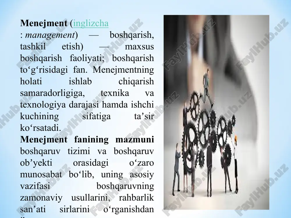 ) amaliy (davlatni idora etish). haqida gapirib o'tadi. jamiyatda qaror toptirishga qaratilgan. taxt otadan bolaga meros bo'lib o'tishini qoralaydi, abu nasr forobiy budte kratki. sdelayte tekst kak mojno bolee kratkim dlya ispolzovaniya krupnogo shrifta. * amir temur temur tuzuklari asari bilan boshqarish ilmiga asos soldi. temur o’z davrida saltanat manfaatini xalq manfaatiga bo’ysundira olgan davlat rahbari edi. amir temur saltanati, o'zbek xalqi uning davlatchiligi tarixida o'zining markazlashgan, mutloqiy monarxiya, yakkahokimligiga asoslangan imperiya davlati sifatida alohida o'rin tutadi. dayte kratkiy obzor prezentatsii. opishite glavnuyu sut prezentatsii i obosnuyte ee vajnost. predstavte kajduyu iz osnovnix tem. chtobi predostavit slushatelyam orientir, mojno mojete povtoryat etot obzorniy slayd v xode prezentatsii, videlyaya temu, kotoraya budet obsujdatsya dalee. * temur «tuzuklaridan» ma’lum bo’lishicha, u o’z faoliyatida quyidagi 12 ijtimoiy siyosiy guruhga tayanib ish olib borgan: payg’ambarimiz muhammad sallohu alayhu vassalamning avlodlari sayyidlar, ulamo va shayxlar. bilimdan shaxslar (xayotning achchiq-chuchugini totgan kishilar). duogo’y taqvodorlar. amirlar, qo’shin …
