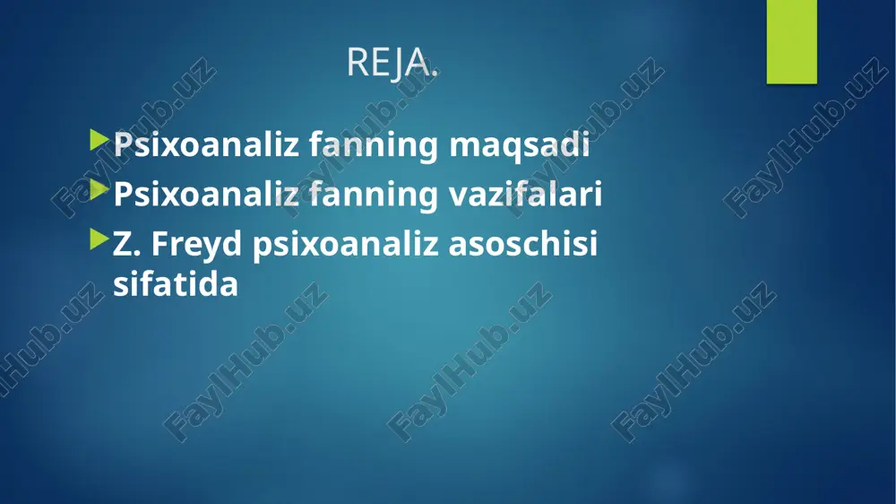 niyat doimo rivojlanishda, nemis psixologi konrad lorens solishtirma tadqiaot olib borgan. u zoopsixologiyani va inson agressiyasini o‘rgangan. “men homo sapiens bilan hayvon o‘rtasidagi farq haqida doimo o‘ylardim. va shuni tushundimki, o‘rtadagi uchinchi zarbani zigmund freydning o'zi amalga oshirdi va biz o'z hayotimizni aql bilan to'liq nazorat qila olmasligimizni e'lon qildi. aksincha, biz ong nazorati ostida bo'lmagan ongsiz kuchlar qo'lida o'yinchoqmiz. shunday qilib," kopernik insoniyatni dunyoning markazidan uning chekkasiga ko'chirdi, darvin uni hayvonlar bilan qarindoshligini tan olishga majbur qildi va freyd aql-idrok o'z uyida xo'jayin emasligini isbotladi " (gay. 1988. p. 580). z. freyd psixoanaliz asoschisi sifatida zigmund freyd 1856 yilning 6 mayida avstriyaning frayberg (hozirgi chexiyaning moraviya) shaharchasida tug’ilgan. u oilada yetti farzandning eng kattasi bo’lib, freyd to’rt yoshga to’lganda uning oilasi moliyaviy qiyinchiliklar tufayli venaga ko’chib o’tgan. freyd umrining oxirigacha venada yashadi va 1938 yilda, o’limidan bir yil oldin angliyaga ko’chib o’tdi. o’sha davrning barcha yoshlari singari freyd klassik …