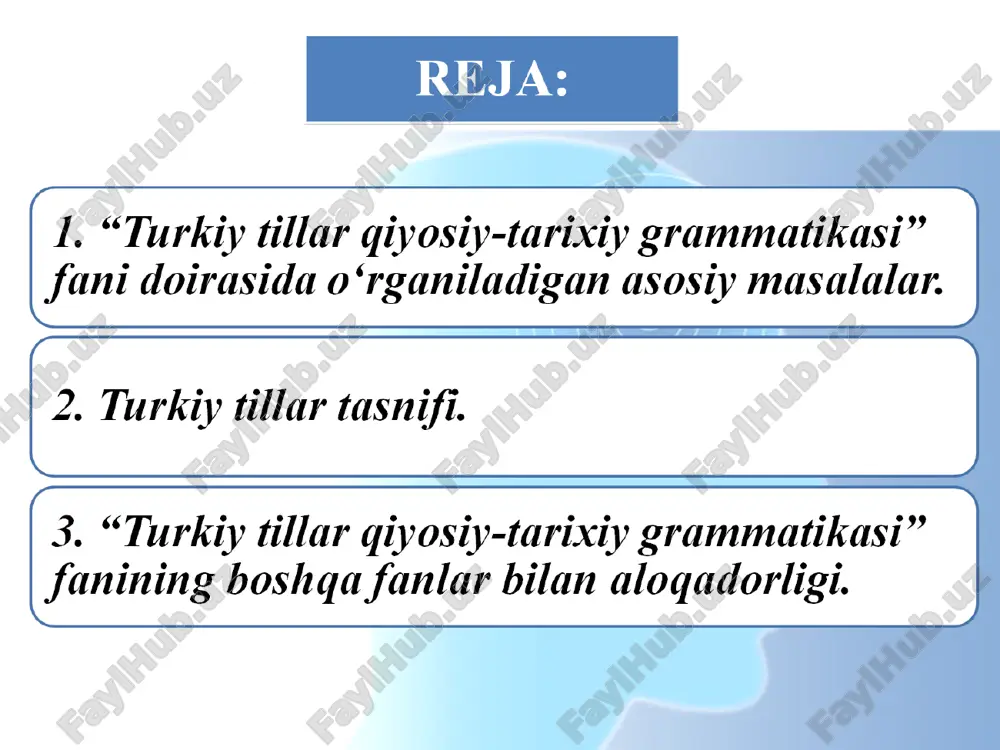 , oltoy, tuva, xakas, shor, yoqut tillari. turkiy tillarni geografik o‘rniga ko‘ra to‘rt guruhga bo‘lgan: 1. sharqiy guruh: oltoy, chulum turklari, karagas, xakas, shor, tuva va enasoy turklari tillari. 2. g‘arbiy guruh: sibir tatarlari, qirg‘iz, qozoq, boshqird, tatar, qoraqalpoq tillari. 3. o‘rta osiyo guruhi: uyg‘ur va o‘zbek tillari. 4. janubiy guruh: turkman, ozar, turk tillari. 5.yoqut tili. f.korsh, i.bensig, k.menges, v.a.bogoroditskiy, g.ramstedtlar ham turkiy tillarni geografik joylashish o‘rniga ko‘ra tasniflagan. turkiy tillarni fonetik xususiyatlariga ko‘ra tasnif qilgan: 1.r guruhi: bulg‘or, chuvash tillari. 2.d guruhi: uyg‘ur, shimoli-sharqiy turkiy tillar. 3.tau guruhi: oltoy, qirg‘iz, qumuq, qorachoy-balqar, qaraim, tatar, boshqird, qozoq, no‘g‘ay tillari. 4. tag‘liq guruhi: eski o‘zbek tili , hozirgi uyg‘ur va hozirgi o‘zbek tili. 5. tag‘li guruhi: xorazm o‘zbeklari, turkman-qipchoq tillari. 6. o‘l (bo‘l-o‘l) guruhi: janubi-g‘arbiy turkiy tillar (ozar, turk, gagauz tillari). bir qator turkologlar tadqiqotlarida oltoy tillarining genetik jihatdan qarindosh ekanligi asoslangan. j.deni “dunyo tillari” kitobida turkiy, mo‘g‘ul, tungus-manchjur guruhiga …