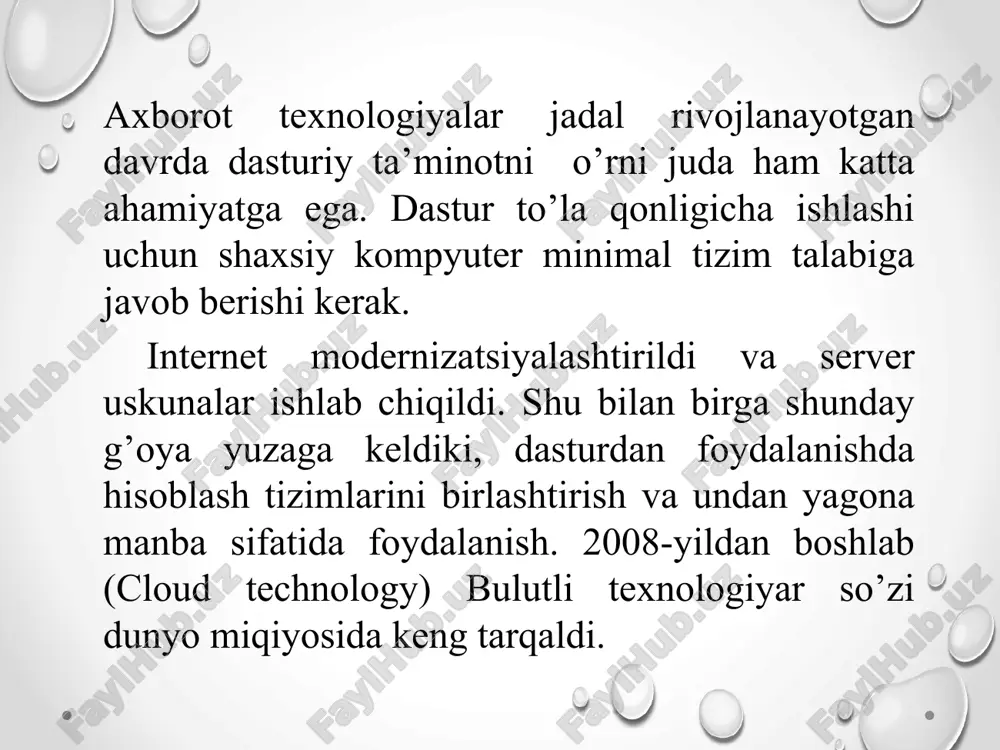 utli hisoblashdan faqatgina tashkilotning alohida bir jamoasi, (bo’lim) foydalanishi mumkin. public cloud (ommaviy bulut) - bu infratuzilma bulutli hisoblash xizmatlaridan keng omma foydalanish imkoniyatiga ega. omma buluti - bir vaqtning o'zida bir qancha kompaniya va xizmat tomonidan foydalaniladigan at-infratuzilmasi. foydalanuvchilar ushbu “bulut”ni boshqarish va qo'llab-quvvatlashga qodir emaslar, va bu masalalar bo'yicha barcha mas'uliyat manba egasiga beriladi. har qanday kompaniya va shaxsiy foydalanuvchi taqdim etilayotgan xizmatlar abonenti bo’lishi mumkin. misollar onlayn xizmatlar: amazon ec2, google apps / docs, microsoft office web. xususiy bulut - bu yagona tashkilot manfaatlari uchun boshqariladigan va boshqariladigan xavfsiz at infrastrukturasi. tashkilot o'zida “bulut”ni boshqarishi yoki bu ishni tashqi pudratchiga topshirishi mumkin. infratuzilma mijozning yoki tashqi operatorning (yoki qisman mijozdan va qisman operatordan) xonasida joylashgan bo’lishi mumkin. gibrid bulut - muayyan vazifani echishda jamoat va xususiy bulutning eng yaxshi xususiyatlaridan foydalanadigan at-infratuzilmasi. ko’pincha bu turi tashkilot boshqa aytganda faoliyat mavsumiy muddatlari, bo'lsa ishlatiladi bilanoq ichki it infratuzilma …