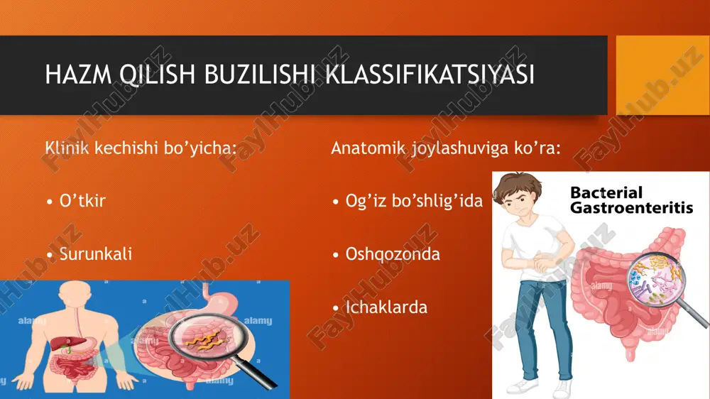 ganda diareya – motor faoliyati kuchayishi meda ichak trakti buzilishlari motor funksiya buzilishi chaynashning buzilishi − yutishning buzilishi − oshqozon diskineziyasi − ichaklar diskineziyasi − o’t pufagi va o’t yo’llari diskineziyasi − defekatsiya buzilishi sekretor funksiya buzilishi gipersekretsiya : − gipersalivatsiya − oshqozon gipersekretsiyasi − pankreatik gipersekretsiya − giperxoliya • giposekretsiya : − giposolivatsiya − oshqozon giposekretsiyasi − pankreatik giposekretsiya − axoliya so’rish funksiyasi buzilishi malabsorbsiya sindromi yara kasalliklari ekzogen yaralar patogenezi trofik yaralar giperregenerator yara turlari oshqozon gipersekretsiyasi etiboringiz uchun raxmat image2.png image3.png image4.png image5.jpeg image6.jpeg image7.jpeg image8.jpeg image9.jpeg image10.jpeg image11.jpeg image12.jpeg image13.jpeg image14.jpeg image15.jpeg image16.jpeg image17.jpeg image18.jpeg image19.jpeg image20.jpeg image21.jpeg image22.jpeg image23.jpeg image24.jpeg image25.jpeg image26.jpeg image27.jpeg image28.jpeg image29.jpeg image30.jpeg image31.jpeg image32.jpeg image33.jpeg image34.jpeg image35.jpeg image36.jpeg image37.jpeg image38.jpeg image39.jpeg image40.jpeg image41.jpeg image42.jpeg image1.png melek blog - 1 /docprops/thumbnail.jpeg