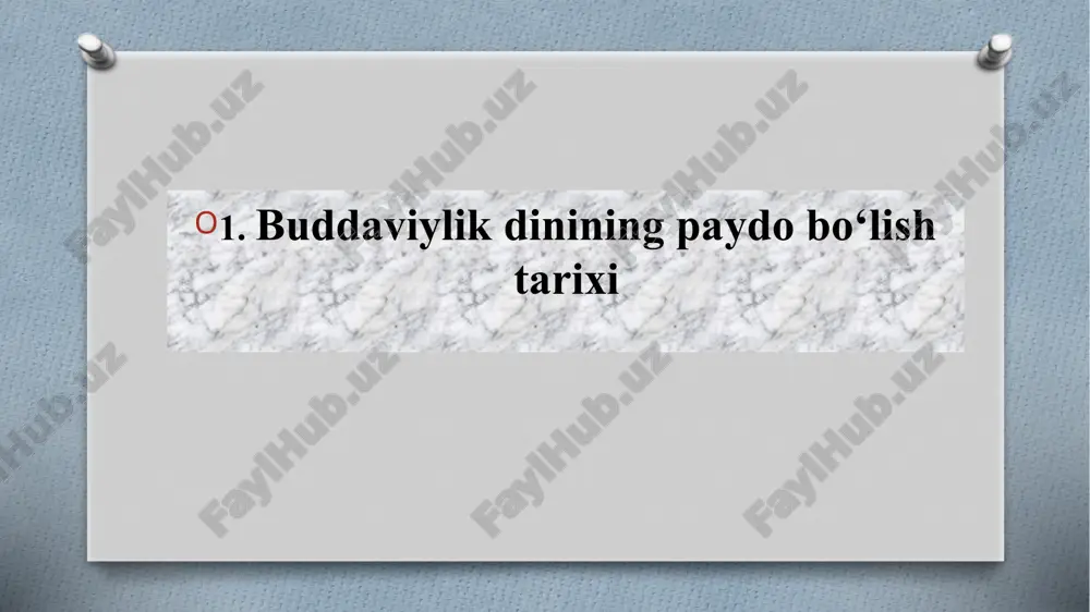 udda ilohiylashtirilib, xudo darajasiga ko‘tariladi va unga sig‘iniladi. buddaviylikning asoschisi miloddan avvalgi 1-ming yillikda yashagan budda hisoblangan. u tarixiy shaxs bo‘lib, 80 yil yashagan. uning xususida turli rivoyatlar mavjud. uning nomi hind tilida nurlangan, oliy haqiqatga erishgan degan ma'noni anglatadi. rivoyatlarga qaraganda, keng ma'noda ko‘p marta ilohiy tug‘ilishlar tufayli mutloq barkamollikka erishgan; boshqalarga ham diniy najot yo‘lini ko‘rsata oladigan odam bo‘lgan. buddaning “to‘rt haqiqati”. budda ta’limotining asosida “hayot – bu azob–uqubat” va “najot yo‘li mavjud” degan g‘oyalar yotadi. inson o‘ziga xos mavjudot bo‘lib, tug‘iladi, o‘zini–o‘zi halok qiladi yoki qutqaradi. bu g‘oyalar buddaning ilk da’vatida ta’riflangan “to‘rt oliy haqiqat” haqidagi qarashlarda o‘z ifodasini topgan. “azob–uqubat haqidagi haqiqat”. buddaviylikka ko‘ra, har bir tirik jon azob–uqubatni boshidan kechiradi. shuning uchun ham, har qanday dunyoviy hayot qiynoq, azob–uqubatdir. tug‘ilish – qiynoq, kasallik – azob, o‘lim – kulfat, qiyinchilikka duch kelish – mashaqqat, baxtsizlik, umidsizlik – azob, sevmagan kishi bilan yashash – azob, suyukli odamingdan …