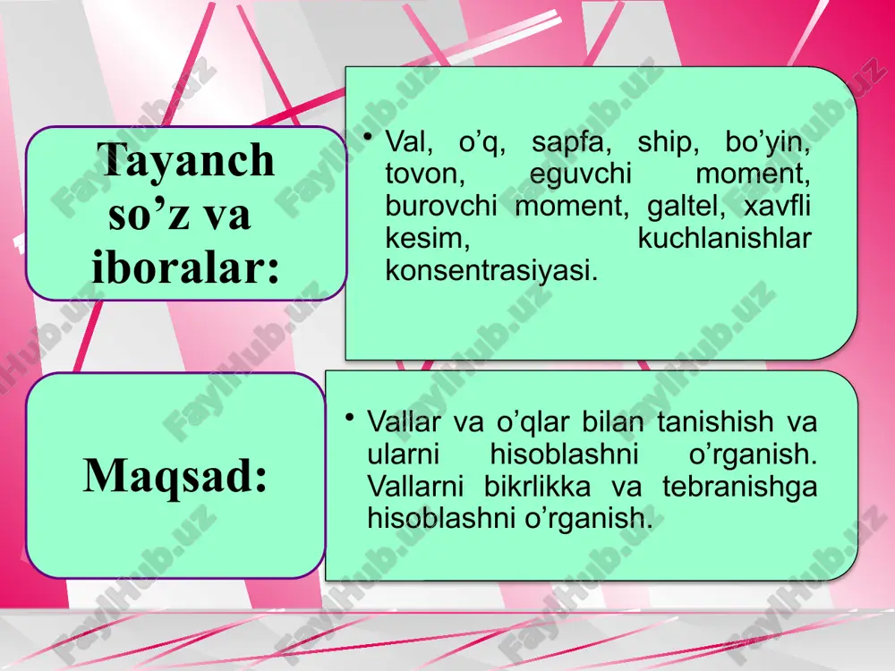 mumkin. 3 - rasm. vallar va o‘qlar ko‘ndalang kesimlari shakllari g‘ovak val va o‘qlarning ishlatilishi ularning massasini sezilarli kamaytirish imkonini beradi. bundan tashqari g‘ovak vallar moyni shu g‘ovak orqali boshqa detallarga yetkazish, boshqa detallarni montaj qilish maqsadlarida ham tayyorlanadi. ayrim hollarda o’qlar bilan vallar tuzilishi jihatidan ham farq qiladi. o’qlar doim tug’ri bo’lgani holda vallar tirsakli (ichki yonuv dvigatel­larida) yoki egiluvchan (tish davolashda ishlatiladigan mashina­larda) qilib tayyorlanadi. val va o’qlarning tayanchlarga mo’ljallangan qismi sapfa deyiladi. val yoki o’qning uchida joylashgan sapfa ship deb, o’rtasida joylashgani bo’yin deb ataladi. agar val yoki o’qning sapfasi ularning uzunligiga tik tekislikda joylashgan bo’lsa, bunday sapfa tovon deyiladi (4-rasm). qaysi rasmdagi ship yoki tovon ishlatilishi valning ishlash sharoitiga bog’liq. 4-rasm. sapfalarning tuzilishi val va o‘qlarning mustahkamligi, chidamliligi, ishonchliligiga ular turli diametrlarining bir-biriga o‘tish qismi shakli katta ta’sir ko‘rsatadi. sapfalar, qo‘shni diametrlarning o‘tish shakli, sirpanish yoki dumalash podshipniklari hamda detallarni o‘rnatish va mahkamlash usullari to‘g‘risidagi ma’lumotlarni …