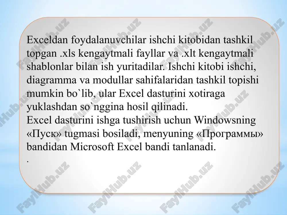 jadvalni trigonometrik funksiyalar qiymatlari bilan to’ldiring. jadval asosida sinx va cosx funksiyalarning minimum qiymatini, tgx va ctgx funksiyalarning maksimum qiymatlarini toping. 7. tashkilot xodimlari to’g`risidagi jadvalli ma’lumotni tayyorlang. jadvalda xodimning familiyasi, ismi, lavozimi, tug`ilgan sanasi, yashash joyi, uy telefonlari va oylik maoshi to’g`risidagi ma’lumot aks etishi lozim. 8. guruhingiz to’g`risidagi jadvalli ma’lumotni tayyorlang. jadvalda talabaning familiyasi, ismi, tug`ilgan sanasi, tug`ilgan joyi, hozirgi yashash joyi, uy telefonlari to’g`risidagi ma’lumot aks etishi lozim. 9. jadvalda tashkilot xodimlarining oylik maoshi keltirilgan. jadvaldagi berilganlar asosida har bir xodimning avansini(umumiy oylik maoshining 40% i), qancha ushlab qolinganligi va qo’lga oladigan hamda barcha xodimlarning maoshi umumiy summasini hisoblang. xodimlar sonini 8 ta deb oling. 10. jadvalda firmalarning 2015-2019 yillar davomida ishchilarga to’langan ish haqi summasi keltirilgan. jadvalni xuddi shu tartibda 5-6 ta satrgacha to’ldiring. jadval asosida har bir firma bo’yicha 5 yilda to’langan ish haqi summasi, har yilda firmalar bo’yicha o’rtacha to’langan ish haqi summasi va …