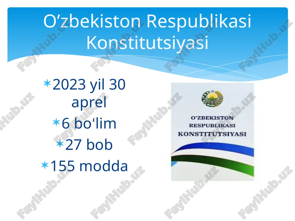 likasining prezidenti: 9) o‘zbekiston respublikasi bosh vazirini, o‘zbekiston respublikasi vazirlar mahkamasi a’zolarini o‘zbekiston respublikasi oliy majlisining qonunchilik palatasi ma’qullaganidan keyin lavozimga tayinlaydi va ularni lavozimidan ozod etadi; 109-modda. 10) qo‘mitalar, agentliklar va boshqa respublika davlat organlari rahbarlarini qonunchilikka muvofiq lavozimga tayinlaydi va lavozimidan ozod etadi; 11) o‘zbekiston respublikasi bosh prokurorini, o‘zbekiston respublikasi hisob palatasi raisini o‘zbekiston respublikasi oliy majlisining senati ma’qullaganidan keyin lavozimga tayinlaydi va ularni lavozimidan ozod etadi; 13) o‘zbekiston respublikasi oliy majlisining senatiga o‘zbekiston respublikasi konstitutsiyaviy sudi, o‘zbekiston respublikasi oliy sudi, o‘zbekiston respublikasi sudyalar oliy kengashi tarkiblariga nomzodlarni, shuningdek o‘zbekiston respublikasi markaziy banki boshqaruvining raisi, respublika korrupsiyaga qarshi kurashish organining rahbari va respublika monopoliyaga qarshi organining rahbari lavozimlariga nomzodlarni taqdim etadi; 114-modda. o‘zbekiston respublikasi vazirlar mahkamasi ijro etuvchi hokimiyatni amalga oshiradi. o‘zbekiston respublikasi vazirlar mahkamasi o‘zbekiston respublikasi bosh vaziri, uning o‘rinbosarlari va vazirlardan iborat. qoraqalpog‘iston respublikasi hukumatining boshlig‘i vazirlar mahkamasi tarkibiga o‘z lavozimi bo‘yicha kiradi. xx bob. o‘zbekiston …