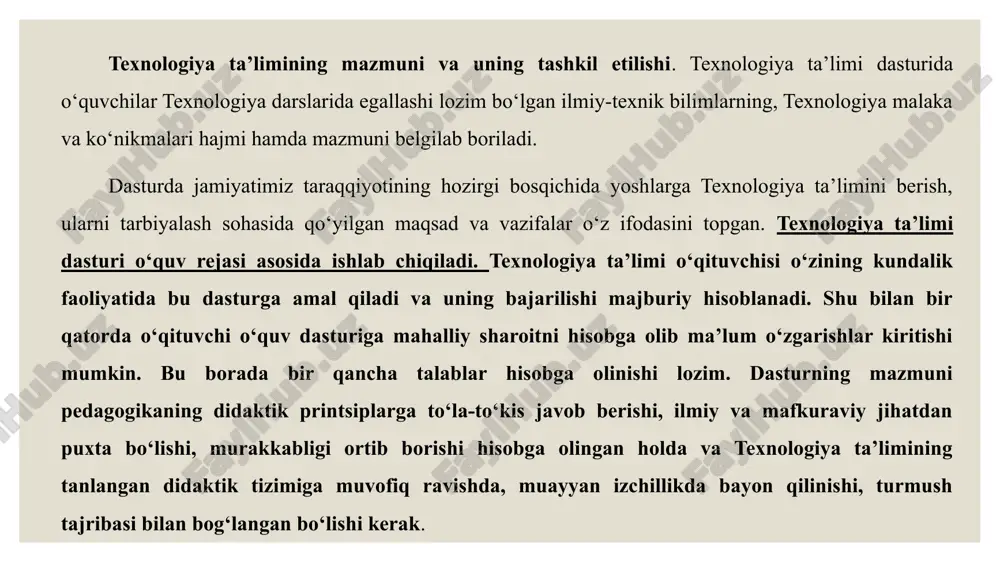 ‘otish, texnologiya darslarida hosil qilingan bilimlarni kengaytirish va chuqurlashtirish, ko‘nikma va malakalarini mustahkamlash uchun “mohir qo‘llar” to‘garaklarida, sinfdan tashqari ishlarni tashkil etish maqsadga muvofiqdir. ko‘nikma – bu kishining bilim va tajriba asosida egallangan, ma’lum harakatni ongli bajarishga bo‘lgan qobiliyatidir. masalan: kartonni kesa bilish ko‘nikmasi, qaychini to‘g‘ri ishlata olish, harakatni aniq muvofiqlashtirish, yo‘nalish, kuch va bosimning tengligini saqlash. malaka – bu faoliyatdagi mashq qilishlar jarayonida yetilgan, mujassamlashgan tajribadir. bu tez va aniq bajarish, mashq qilish tufayli tarkib topgan ko‘nikma yoki bu ma’lum miqdordagi mashq va usullar bajarilganda ko‘nikmadan sakrab o‘tish degan ma’noni anglatadi. shunung uchun mazkur ko‘nikma agarda malakani yuzaga keltirishni nazarda tutgan mashq va usullar to‘g‘ri tuzilgan bo‘lsa u to‘g‘ri malakaga aylanishi mumkin. biroq malakaning takommillashuv darajasi o‘qitishning turli bosqichlarida turlichadir. uning strukturasi ham o‘zgaruvchandir. mashqlar jarayonida o‘quvchilar bajarilayotgan harakatlar murakkablashib borgan sari, asta-sekin oddiy malakalarning murakkab malakalarga birlashuvi sodir bo‘ladi. texnologiya malaka va ko‘nikmalarini shakllantirish quyidagicha asosiy bosqichlardan tarkib …