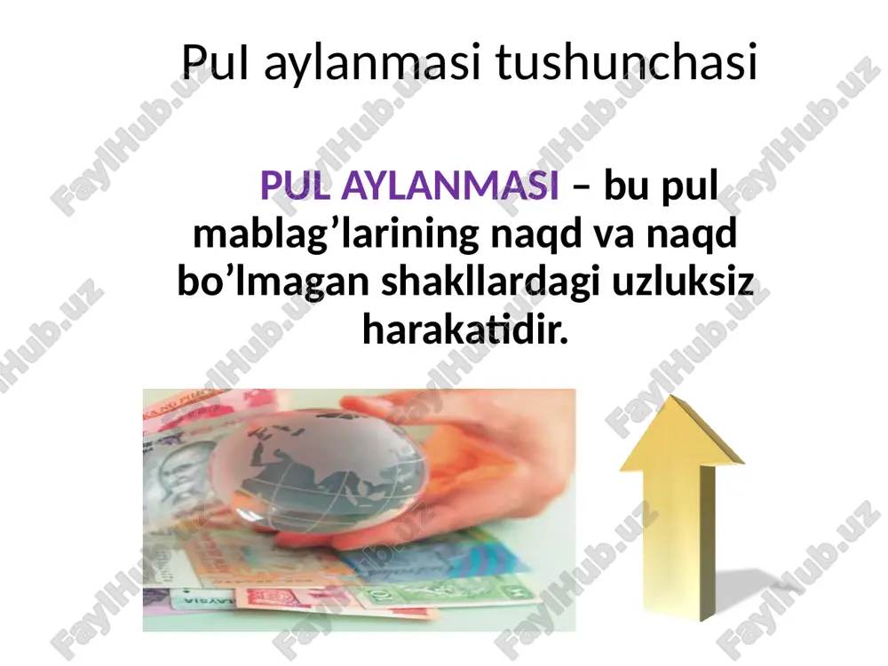 ibi 1. markaziy bank va tijorat banklari o‘rtasidagi naqd pul aylanmasi. 2. tijorat banklari o‘rtasidagi, banklar va ularning mijozlari o‘rtasidagi naqd pul aylanmasi. 3. korxonalar, tashkilotlar va aholi o‘rtasidagi naqd pul aylanmasi. 4. aholi o‘rtasidagi naqd pul aylanmasi. naqd pul aylanmasini tashkil qilish prinsiplari 1. barcha xo‘jalik yurituvchi sub’ektlar, mulk shaklidan qat’iy nazar, naqd pul mablag‘larini bank muassasalarida saqlashlari shart. 2. naqd pul aylanmasini boshqarishning markazlashganlik printsipi. 3. naqd pullardan maqsadli foydalanish printsipi. naqd pul aylanmasining zarurligi bu aylanmada pul o’zining to’lov va muomila vositasi funksiyalarini bajarishi bilan yuzaga keladi. muomila vositasi sifatida: naqd pullar aholi bilan o’zaro yoki korxona, tashkilotlar o’rtasida, tovarlar sotib olishda va sotishda qo’llaniladi to’lov vositasi sifatida: bunda pul: ish xaqi; nafaqalar; mukofotlar,yakka tartibdagi qurulish uchun beriladigan kreditlar; sug’urta to’lovlarini to’lashda namoyon bo’ladi e’tiboringiz uchun rahmat! image1.png image2.png image3.png image4.jpeg image5.jpeg image6.jpeg image7.jpeg image8.png image9.jpeg image10.jpeg /docprops/thumbnail.jpeg