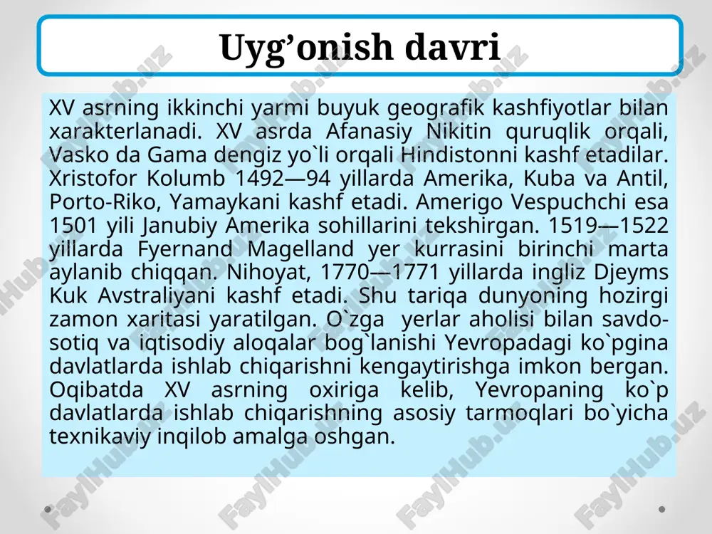 `rganish fanda epigenez va preformizm oqimlarini vujudga keltirdi. epigenez oqimiga angliya olimi garvey asos solgan. u qushlar, sut emizuvchilarning embrional rivojlanishini o`rganib, faqat qushlar emas, balki sut emizuvchilar ham tuxumdan rivojlanishini ta’kidlagan. golland olimi svammerdam xvii asrning 60—70-yillarida hasharotlar metamorfozini o`rgandi va ularda organlar oldindan tayyor holda mavjud bo`ladi, deb qayd qildi. u epigenez oqimini tanqid qilib, preformizm oqimini himoya qildi, xvii asr oxirida anton levenguk mikroskopda spermatozoidlarni kuzatishga muvaffaq bo`ldi. odam animal spermatozoidi preformistlar * animalkulistlar barcha organlarga ega bo`lgan kichik organizm spermatozoidda ularning muxoliflari bo`lgan ovistlar dastlabki murtak (embrion) tuxum hujayrada joylashgan, deb ta’kidlashganlar. transformizm g`oyalarining paydo bo`lishi. morfologiya, qiyosiy anatomiya, embriologiya, fiziologiya va sistematika fanlarining rivojlanishi tufayli xvii asr oxirida tabiiyot fanida to`plangan juda ko`p dalillar turlar o`zgarmaydi, degan g`oya noto`g`ri ekanligini tasdiqladi. buning natijasida xviii asrda o`simliklar bilan hayvonlar turi o`zgarishi mumkin, deb ta’kidlaydigan transformizm g`oyasi paydo bo`ldi. transformizm bu haqiqiy evolyutsion ta’limot bo`lmay, uning boshlang`ichidir. …
