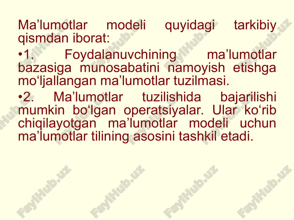 rish tizimlari mavjud. ularning aksariyati tugal dasturli mahsulot emas, balki maxsus dasturlash tili deb atash mumkin. bunday dasturlash vositalari jumlasiga clipper, paradox, ms sql,my sql,oracle va boshqa dasturlarni kiritsa bo‘ladi. ms sql mbbt hozirgi vaqtda eng zamonaviy mbbt ga kiradi va mb ni yaratish, mb da ma’lumotlarni saqlash, izlash va ishlashni avtomatlashtirishga mo‘ljallangan. 2010 yilda o'sib borayotgan katta ma'lumotlar muammosini hal qilish uchun birinchi urinishlar paydo bo'ldi. dasturiy ta'minot mahsulotlari katta hajmli massivlardan foydalanish paytida xatarlarni minimallashtirishga qaratilgan. 2011 yilga kelib, microsoft, oracle, emc va ibm kabi yirik kompaniyalar katta ma'lumotlarga qiziqish bildirdilar - ular birinchi bo'lib o'zlarining rivojlanish strategiyalarida big data dan foydalanishdi va juda muvaffaqiyat qozonishdi. 2013 yilda universitetlar katta ma'lumotlarni alohida fan sifatida o'rganishni boshladilar - hozirda ma'lumotshunoslik ushbu sohadagi muammolar bilan shug'ullanmoqda. tahlil qilish va ma'lumotlarni qayta ishlashning asosiy usullari quyidagilarni o'z ichiga oladi. sinf usullari yoki chuqur tahlil qilish (data mining). ushbu usullar juda ko'p, …