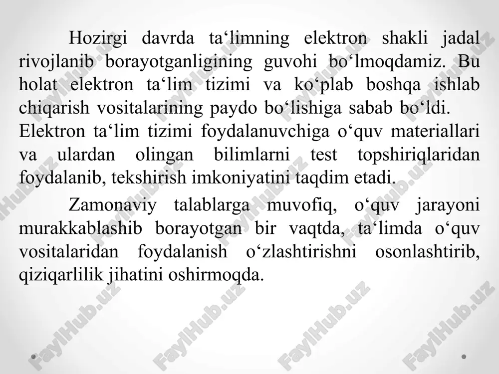 ni baxolash mezonlari mavjud. shunday o’quv muassasalarda kunduzgi kurslarning soni masofaviylarga qaraganda ko‘p. ushbu masofaviy kurslar pedagogika va uslubiyotdagi yangi yo‘nalishlarni izlanishlarida qo‘llaniladi. bu modelga misol qilib yangi angliya va avstraliya universitetidagi (http://www.une.edu.au) ta’limni olish mumkin. aralashgan model. ushbu model masofaviy va kunduzgi ta’lim turlirini integrasiyalashtirish uchun yaratiladi. o’quvchilar o’quv kursning bir qismini kunduzgi, boshqa qismini esa masofadan o’qiydi. shu bilan birga bu ta’lim turiga virtual seminar, prezentasiyalar va leksiyalar o’tkazish ham kiradi. bu modelga misol qilib yangi zelandiyadagi massey universitetidagi (http://www.massey.ac.nz) ta’limni olish mumkin. konsorsium. ushbu model ikkita universitetlarni bir biri bilan birlashini talab qiladi. ushbu muassasalardan biri o’quv kurslarni tashkil qilib ishini ta’minlasa, ikkinchisi esa ularni tasdiqlab, kurslarga o’quvchilarni ta’minlaydi. shu bilan birga bu jarayonda butun universitet emas balki bitta kafedra yoki markazi yoki universitet urnida ta’lim soxasida ishlaydigan korxonalar ham qatnashishi mumkin. ushbu modelda o’quv kurslarni doimiy ravishda nazorat qilish va muallif xuquqlarini tekshirish zarur bo‘ladi. bu …