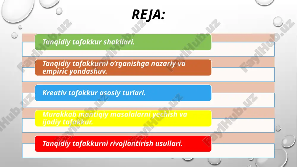 chi goyani yaratish qobiliyati; qiziquvchanlik, egiluvchanlik; farazni ilgari sura olishlik, kreativlik – bu shaxsning yangi g‘oyalarni yaratishi, tafakkurning an’anaviy sxemasidan chetga chiqib, o‘ziga xos, original qarorlar qabul qilishga qodirligi. mazkur atamaga ilk bora 1922 yilda d.simpson tafakkurning nostandart usuli, deb ta’rif bergan. kreativlikni o‘rganish bo‘yicha rossiyada a.m.matyushkin, a.v.petrovskiy, m.g.yaroshevskiy, v.n. drujinin kabi olimlar ish olib borganlar. psixologiyada intellekt va kreativlikni aloqasini tushuntiruvchi 3 ta nazariya mavjud. kreativ tafakkur kreativlik– (lot., create-yaratish, creative-yaratuvchi, ijodkor) individning yangi g’oyalarni ishlab chiqarishga tayyorgarlikni tavsiflovchi va mustaqil omil sifatida iqtidorlilikning tarkibiga kiruvchi ijodiy qobiliyati manosini ifodalaydi. kreativ tafakkur esa tafakkurning ijod jarayonini tashkil etish va ijod natijalari (mahsullari)ni bashoratlashni ifodalovchitushuncha sanaladi. kreativ fikrlash o’qituvchi faoliyatida yaqqol ko’rinib turishi lozim. shu manoda o’qituvchining ijodkorligi kasbiy faoliyatiga ijodiy (kreativ) yondashuvida aks etadi. kreativlik–bu ijodiy qobiliyatlilik darajasi, shaxsning barqaror sifati hisoblanadigan ijod qilishga bo’lgan qobiliyati bo’lib, u kreativ tafakkur bilan bog’liq. kreativ tafakkur – bu shaxsning o’z oldida …
