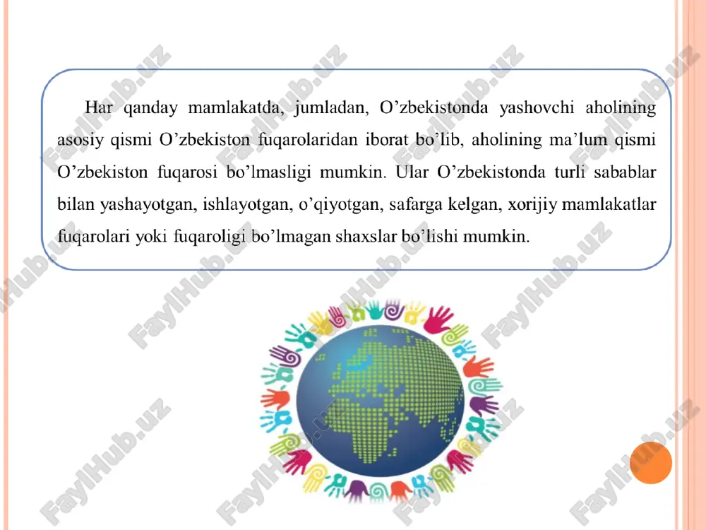 asini aniqlash tartibi o'zbekiston respublikasi vazirlar mahkamasi tomonidan belgilanadi. qonunning 20-moddasida o'zbekiston respublikasining fuqaroligiga qabul qilishning chet davlat fuqarosi bo'lgan yoki fuqaroligi bo'lmagan shaxs hisoblangan vatandoshga nisbatan soddalashtirilgan tartibi quyidagi hollarda amalga oshiriladi: o'zbekiston respublikasining fuqaroligiga umumiy tartibda qabul qilish yoki o'zbekiston respublikasining fuqaroligini tiklash to'g'risidagi iltimosnomaga quyidagilar ilova qilinadi: so'rovnoma; pasport va (yoki) yashash guvohnomasi; nikoh tuzilganligi yoki nikoh bekor qilinganligi to'g'risidagi guvohnoma; bola iltimosnomada ko'rsatilgan taqdirda, uning tug'ilganlik to'g'risidagi guvohnomasi va agar mavjud bo'lsa yashash guvohnomasi; tirikchilikning qonuniy manbalari mavjudligini tasdiqlovchi hujjat; davlat boji (konsullik yig'imi) to'langanligi to'g'risidagi hujjat. a) shaxs chet davlatning harbiy xizmatiga, xavfsizlik organlariga, huquqni muhofaza qiluvchi organlariga, davlat hokimiyati va boshqaruvi organlariga xizmatga kirganligi oqibatida; b) agar xorijda doimiy yashovchi shaxs etti yil mobaynida uzrli sabablarsiz doimiy konsullik hisobiga turmagan bo'lsa; v) agar o'zbekiston respublikasi fuqaroligiga qabul qilish bila turib yolg'on ma'lumotlar yoki soxta hujjatlarni taqdim etish natijasida amalga oshirilgan bo'lsa; g) agar shaxs …