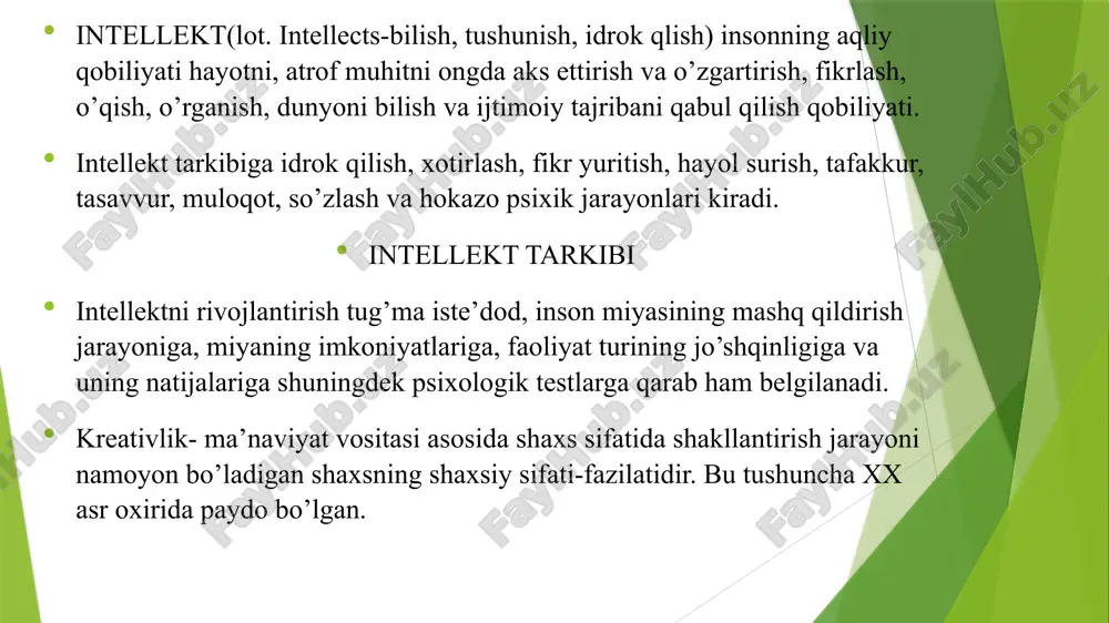 i; 7) izchillikni ta’minlovchi (protsesssual) malakalar; 8) texnik-texnologik malakalar quyidagi omillar shaxsda kreativlikni rivojlantirishga to‘sqinlik qiladi: 1) o‘zini tavakkaldan olib qochish; 2) fikrlash va xatti-harakatlarda qo‘pollikka yo‘l qo‘yish; 3) shaxs fantaziyasi va tasavvurining yuqori baholanmasligi; 4) boshqalarga tobe bo‘lish; 5) har qanday holatda ham faqat yutuqni o‘ylash. o'quvchilarni kreativ fikrlashga o‘rgatish, ularda kreativ tafakkurni shakllantira olish uchun avvalo o‘qituvchining o‘zi kreativ, ijodkor shaxs bo‘lishi zarur. bordi-yu, uning o‘zi kreativlik sifatlariga ega bo‘lmasa, u holda qanday qilib, o'quvchilarni kreativ fikrlashga rag‘batlantira oladi. chiqariladigan yagona xulosa quyidagicha: o‘qituvchining o‘zi kreativ, ijodkor bo‘lsagina, o'quvchilar ham shunday bo‘la oladi.o‘qituvchining ijodkor va kreativ bo‘lishi yoki bo‘lmasligi emas, balki darslarni ijodkorlik, kreativlik ruhida tashkil etishi, yangi g‘oyalarni ta’lim jarayonida sinab ko‘rishga intilishi zarur. dars jarayonida o‘qituvchi “kreativlik yo‘l xaritasi”ga ko‘ra quyidagi to‘rtta yo‘nalish bo‘yicha harakatlanadi va ulardagi harakatlar pedagoglarning kreativligini ifodalovchi belgilar sanaladi: 1) ijodiy fikrlash ko‘nikmalarini namoyon etish; 2) o’quvchilarni o‘quv fanlarini qiziqish bilan o‘zlashtirishga …
