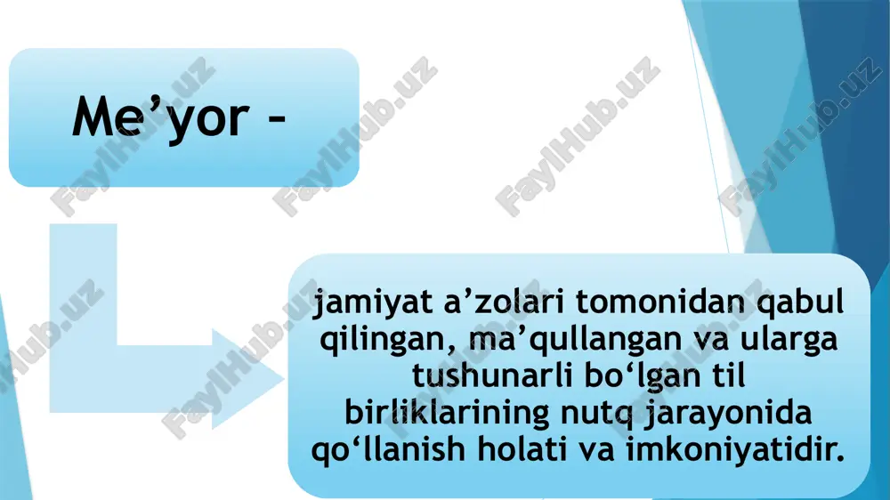 dan maqsad esa, yozma nutqda bir xillikni ta’minlashdan iborat. demak, hozirgi vaqtda hech bir kishilik jamiyatini yozuvsiz tasavvur qilib bo‘lmaganidek, yozuvni imlo qoidalarisiz tasavvur etib bo‘lmaydi. fonetik me’yor hozirgi o‘zbek adabiy tili uchun 6 ta unli va 23 ta undosh tovushning qabul qilinishi va ularning qo‘llanish tamoyillari, milliy tovush talaffuzlari asosida belgilanadi. fonetik me’yor deyilganda, milliy tovush talaffuzi, so‘z ohangi va gap intonatsiyasi tushuniladi. o‘zbek tili musiqiy tillar guruhiga kiradi. so‘zlarning jarangdor va serjiloligi, purma’no va ohangdorligi, serqirra va ma’nodoshligi o‘zbek tilining zukkolik va zakovat omili ekanligini ko‘rsatadi; o‘zbekcha “askiyachi” so‘zi boshqa hech bir tilda uchramaydi. aksentologik (urg‘uni to‘g‘ri qo‘llash) me’yor. o‘zbek tilidagi urg‘u asosan so‘zning oxirgi bo‘g‘iniga tushadi, ammo ayrim o‘zlashgan so‘zlarda urg‘u so‘zning oldingi bo‘g‘inlarida bo‘lishi ham mumkin: hamma, jami, hamisha, afsuski kabi. bunday holatlardan xabardor bo‘lish adabiy talaffuz me’yorlariga amal qilish imkonini beradi. grammatik me’yorlar morfologik va sintaktik me’yorlardan tarkib topadi. so‘zlarning morfologik shakli va ularning nutqda …