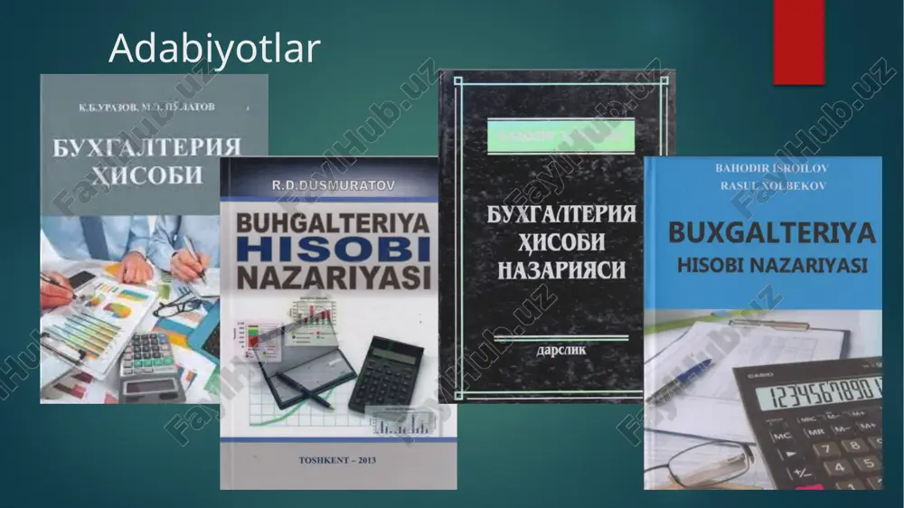 ‘li bilan realizatsiya jarayonining haqiqiy natijalarini aniqlash. olingan foyda yoki ko‘rilgan zarar ko‘rsatkichi nafaqat butun mahsulot ishlab chiqarish (ish bajarish, xizmat ko‘rsatish) va realizatsiya qilishning, balki ularning alohida turlari bo‘yicha ham rentabelli yoki norentabelli (zarar ko‘rilayotgan) mahsulot turlarini aniqlashga imkon beradi; tayyor mahsulotlar va tovarlarning korxona omboridagi holati, ularning barcha harakatlanish bosqichlaridagi saqlanishi, xaridorlardan shartnomada ko‘rsatilgan oldin to‘lov (bo‘nak)larning o‘z vaqtida olinishi, tayyor mahsulotlar va tovarlarning xaridorlarga o‘z vaqtida yuklab jo‘natilishi va bankka barcha to‘lov hujjatlarining taqdim etilishi hamda yakuniy hisob-kitoblarning amalga oshirilishi ustidan nazorat o‘rnatish. e'tiboringiz uchun rahmat! image6.png image7.png image8.png image9.png image10.png image11.png image12.png image13.png image14.png image15.png image16.png image17.png image18.png image19.png image20.png image21.png image2.png image3.png image4.png image5.png /docprops/thumbnail.jpeg