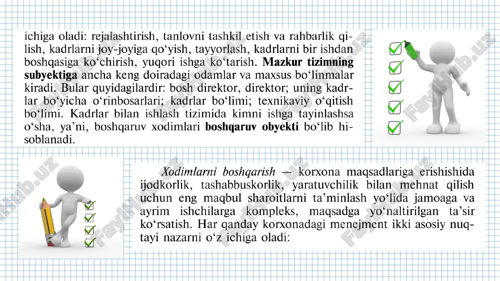 un tadqiqotni nimadan boshlash kerak, umuman nima qilish kerak? this is a sample text miyangizni ishlatib topingchi, bu 3 nafar odamning qay biri rahbar, qay biri menejer va qay biri lider bo’lishi mumkin? muammoni xal etish uchun quyidagi takliflarni beramiz! videoma’lumotlarda keltirilgan loyihalar va fikrlar hamda mustaqil o’rganish uchun taqdim etilgan qoshimcha ma’lumotlarni mustaqil o’rganib chiqing! nazorat jarayoni ob’yekt this is a sample text this is a sample text this is a sample text this is a sample text nazorat bu 3 bosqichli haqiqiy ish faoliyatini o'lchash, rejalashtirilgan va amaldagi natijalarni solishtirish va nomuvofiq andazalarni ma'muriy harakatlar orqali bartaraf etishni o'z ichiga oluvchi jarayondir. axborot me’yoriy-huquqiy hujjatlar aloqa va logistika nufuz manba: tasvirlar muallif tomonidan shakllantirildi 07.12.2018 qat’iy intizom jamoadagi mavqe ishonchga kirish yechimlarning mavjudligi punktuallik hamkorlik qaror qabul qila olish o’zaro munosabat huquqiy bilim foydani ko’zlash yangiliklardan boxabarlik vaqttan unumli foydalanish manba: tasvirlar muallif tomonidan shakllantirildi opportunity qaror qabul …