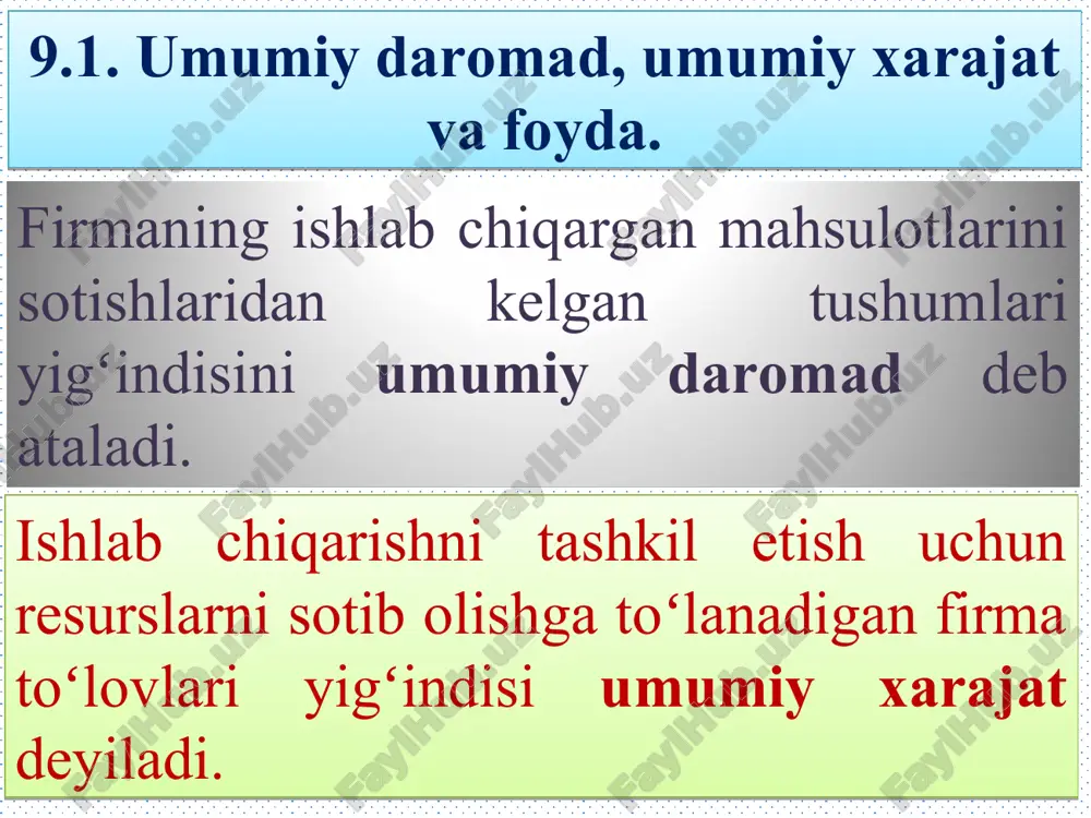 inib turganidek, umumiy xarajat egri chizigʻi kamayib boruvchi chekli mahsulot sababli mahsulot miqdori tezroq oʻsishni aks ettirgan. . rasm oʻrtacha umumiy xarajat=umumiy xarajat/miqdor atc=tc/q chekli xarajat=umumiy xarajatdagi oʻzgarish/miqdordagi oʻzgarish mc=∆tc/∆q bu yerda ∆ belgisi, grek harfi delta, oʻzgaruvchidagi oʻzgarishni ifodalaydi. 9.3. qisqa muddatli va uzoq muddatli xarajatlar koʻpgina firmalar uchun oʻzgarmas va oʻzgaruvchan xarajatlar oʻrtasidagi umumiy xarajatlar taqsimoti vaqtga bogʻliqdir. rasm oʻrtacha umumiy xarajat kunlik avtomobillar miqdori atc qisqa davrda kichik korxona bilan atc qisqa davrda oʻrta korxona bilan atc qisqa davrda yirik korxona bilan atc uzoq muddatli davrda qisqa va uzoq muddatda oʻrtacha umumiy xarajat uzoq muddatda oʻzgarmas xarajatlar turli xil, oʻrtacha umumiy xarajat egri chizigʻi qisqa muddatda uzoq muddatdagi oʻrtacha umumiy xarajat egri chizigʻidan farq qiladi. e’tiboringiz uchun rahmat