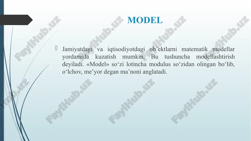 yaning ikkinchi turi vaqt oralig‘ida ma’lum vaziyatda belgilangan nurli ob’ektlarga, ya’ni fazoda perpendikulyar vaqtdan qo‘llashga mos keladigan nuqtalar joylashishiga o‘xshash bo‘ladi. iqtisodiy ko‘rsatkichlardan biri modellashtirilayotgan hollarda - bu taqsimot qatori hisoblanadi. variatsiyaning uchinchi umumiy turi variatsiyaning uchinchi umumiy turi oldingi ikki shaxsiy turlarning qo‘shilgan variatsiyasi bo‘lib, diskret tasodifiy jarayon sifatida talqin qilinishi mumkin. texnik-iqtisodiy ko‘rsatkichlarni o‘rganish texnik-iqtisodiy ko‘rsatkichlarni o‘rganishda uch xil masala mavjud. bu masalalarni yechishda statistik modellashtirish usullarini muvaffaqiyatli qo‘llash mumkin. iqtisodiy jarayon tarkibini o‘rganish; iqtisodiy hodisalar dinamikasini o‘rganish; iqtisodiy hodisalar o‘rtasidagi aloqa va bog‘lanishlarni o‘rganish. iqtisodiy jarayonlar tarkibini o‘rganish iqtisodiy jarayonlar tarkibini o‘rganishda quyidagilarga e’tibor berish kerak: tarkibni baholash va ularning qismlarini o‘zaro taqqoslash; bir xil turdagi turli tarkiblarni taqqoslash; amaldagi tarkibni normallashtirilgan tarkib bilan taqqoslash va chetlanish sabablarini aniqlash; mazkur tarkibning eng muvofiq ekanligini baholash; makon va vaqtning konkret sharoiti uchun eng qulay tarkibni loyihalashtirish. korrelyasion usul korrelyasion usul yordamida quyidagi imkoniyatlar vujudga keladi: a) alomatlar o‘rtasidagi …