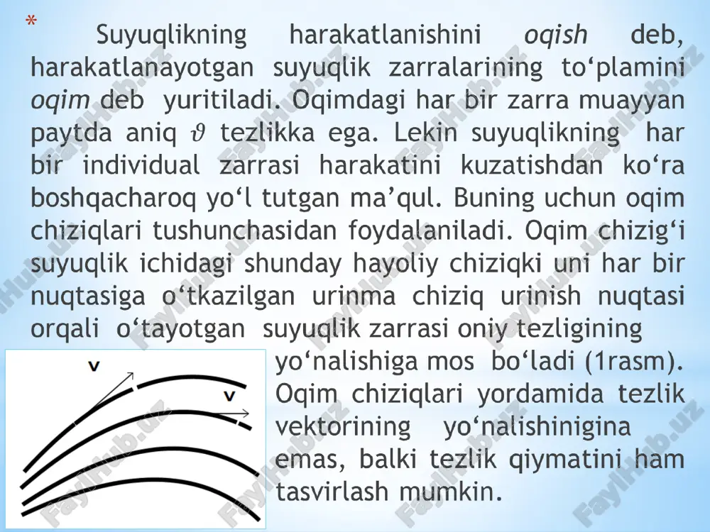 lik massasining vaqt davomida to‘liq energiyasining o‘zgarishini aniqlaylik. shu vaqt davomida suyuqlikning tekshirilayotgan massasi oqim nayi bo‘lib o‘ng tomonga siljib qoladi va vaqtning oxirida va kesimlar bilan chegaralangan hajmni egallaydi. 3-rasmdan ko‘rinishicha, tekshirilayotgan suyuqlik massasining va kesimlar orasidagi qismi energiya o‘zgarishiga hech qanday hissa qo‘shmayotganligi uchun vaqt davomidagi o‘zgarishni quyidagicha tasavur qilish mumkin va kesimlar orasidagi m massali suyuqlik to‘liq energiyaga ega bo‘lgan vaziyatdan va kesimlar orasidagi hajmni egallagan to‘liq energiyali vaziyatga o‘tib qolgandek bo‘ladi. natijada tekshirilayotgan suyuqlik massasining va kesimlar bilan chegaralangan vaziyatdan va kesimlar bilan chegaralangan vaziyatga ko‘chishi tufayli uning to‘liq energiyasi – ( miqdorga o‘zgaradi. energiyaning bu o‘zgarishi, mexanik energiyaning saqlanish qonuniga asosan, tashqi kuchlarning bajargan ishiga teng bo‘lishi lozim. mazkur holda ish bajaradigan tashqi kuchlar oqim nayining tekshirilayotgan qismiga suyuqlik tomonidan ta’sir etuvchi bosim kuchlaridir. oqim nayining yon devorlariga ta’sir etuvchi bosim kuchlari suyuqlik zarralarining harakati yo’nalishiga perpendikulyar bo‘lganligi uchun ular hech qanday ish bajarmaydi. shuning …