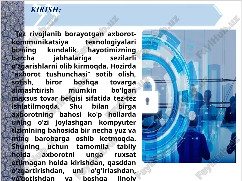 image7.jpeg ppt/media/image16.jpg docprops/thumbnail.jpeg ppt/diagrams/layout7.xml ppt/media/image32.jpeg ppt/media/image30.jpeg ppt/diagrams/quickstyle7.xml ppt/diagrams/colors7.xml ppt/diagrams/drawing7.xml ppt/media/image36.jpeg ppt/media/image35.gif ppt/media/image34.gif ppt/media/image33.gif ppt/diagrams/drawing6.xml ppt/diagrams/colors6.xml ppt/diagrams/quickstyle6.xml ppt/diagrams/quickstyle5.xml ppt/diagrams/layout5.xml ppt/media/image26.jpeg ppt/media/image25.jpeg ppt/diagrams/colors5.xml ppt/diagrams/drawing5.xml ppt/media/image27.jpeg ppt/diagrams/layout6.xml ppt/theme/theme1.xml ppt/media/image29.jpeg ppt/media/image28.jpeg ppt/media/image37.jpeg ppt/media/image39.jpeg ppt/media/image38.jpeg ppt/media/image51.png ppt/media/image55.png ppt/media/image59.gif ppt/diagrams/quickstyle4.xml ppt/media/image50.jpg ppt/media/image52.png ppt/media/image48.png ppt/media/image40.jpeg ppt/media/image41.jpeg ppt/media/image49.jpg ppt/media/image43.gif ppt/media/image42.jpeg ppt/media/image45.jpg ppt/media/image47.png ppt/media/image44.jpeg ppt/presprops.xml ppt/tablestyles.xml ppt/viewprops.xml ppt/tags/tag1.xml docprops/app.xml docprops/core.xml ppt/media/image1.png ppt/media/image10.png ppt/media/image11.png ppt/media/image12.png ppt/media/image13.png ppt/media/image15.png ppt/media/image19.png ppt/media/image2.png ppt/media/image31.png ppt/media/image46.png ppt/media/image5.png ppt/media/image53.png ppt/media/image54.png ppt/media/image56.png ppt/media/image57.png ppt/media/image58.png ppt/media/image60.png ppt/media/image61.png ppt/media/image62.png ppt/slides/_rels/slide7.xml.rels ppt/slides/_rels/slide9.xml.rels ppt/slides/slide33.xml ppt/slides/slide35.xml ppt/slides/slide7.xml ppt/slides/slide9.xml [content_types].xml _rels/.rels docprops/custom.xml axborot xavfsizligi dolzarbligi va predmeti axborot xuruji. axborot xavfsizligi tushunchasi va uning himoyasi. axborot xavfsizligini ta’minlash mexanizmlari. xulosa kirish табиий ёнғин сув босиши ер қимирлаши магни
