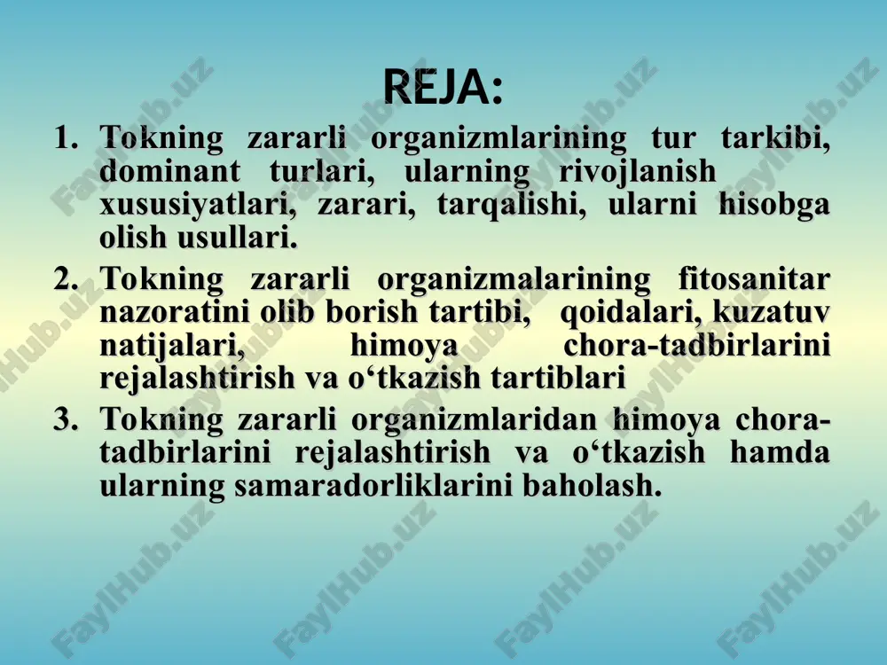 atli davlat organi hisoblanadi. oʻsimliklar karantini davlat inspektorlari oʻsimliklar karantini sohasida monitoringni yuritish doirasida oʻsimliklar karantini ob’yektlarining oʻchoqlarini aniqlash, bioekologik xususiyatlarga ta’sir koʻrsatishiga koʻmaklashuvchi omillarni aniqlash va baholash maqsadida yuridik va jismoniy shaxslarning hududiga moneliksiz kirish va bir kundan oshmagan holda dastlabki oʻrganishni amalga oshirish huquqiga ega. karantin sohasidagi tadbirlarning bir mamlakat xududida tashkil qilinishi xech qanday yaxshi samara bermaydi. shuning uchun 1878 yilda shvedsariyada bo‘lib o‘tgan yig‘ilishda yevropa mamlakatlari tokning filloqsera tufayli nobud bo‘lishini oldini olish maqsadida birinchi xalqaro konvensiya 1878 yil 1 sentyabrda italiya, ispaniya va 10 ga yaqin davlatlar tomonidan imzolandi. konvensiyaning natijasida tokning sotish xuquqidan maxrum qilindi. filloksera (viteus vitifolii) filloksera (viteus vitifolii) — fillokserasimonlar oilasiga mansub toʻgʻriqanotli hasharot, xavfli tok zararkunandasi. tashqi va ichki karantin obʼyekta. f. tok zangining barg va ildizini, yosh novdalarini zararlaydi. natijada hosildorlik kamayib, tok tuplari qurib qoladi. birinchi marta 1854-yilda shimoliy amerikada topilgan. 20-asr boshlarida yevropa tokzorlarida tarqalgan. uzunligi 08—1,2 …
