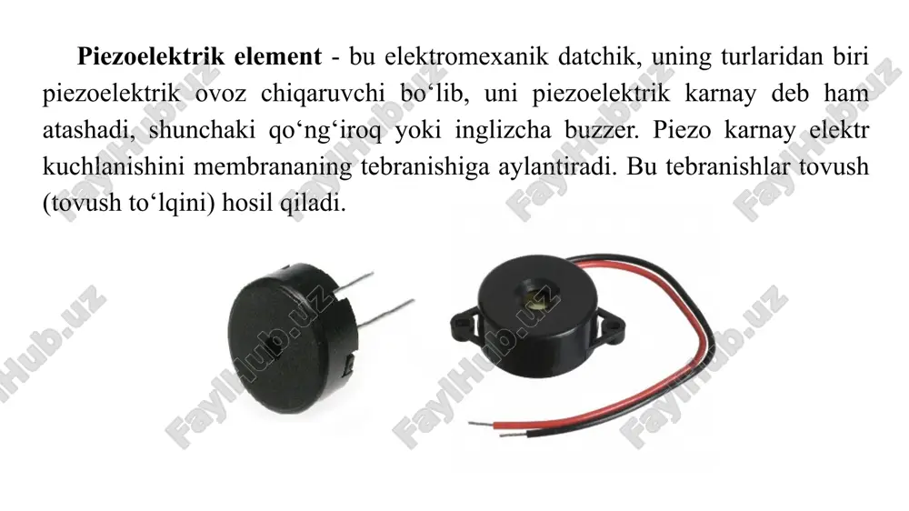 yerga, qizil simni raqamli pwm piniga ulash lozim. dasturda bitta pin "kirish" sifatida tuzilgan. arduino tugmachadan, rezistordan va datchiklardan kuchlanish bilan ta'minlangan pindagi kuchlanish o‘zgarishini kuzatadi. "kirish" ga kuchlanish har xil qiymatlar bilan ta'minlanadi, tizim faqat ikkita holatni aniq belgilaydi - yuqorida aytilgan 1 va 0 (mantiqiy nol va bir). mantiqiy birlik 2,3-5 v kuchlanishni nazarda tutadi. "chiqish" rejimi arduino chiqishga nol / bir mantiqni qo‘llagan paytdir. agar biz mantiqiy nol rejimini olsak, u holda kuchlanish qiymati shunchalik kichikki, ledni yoqish yetarli emas. modelni yig‘ish uchun bizga quyidagilar kerak: arduino platasi papa-papa simlari piezoelektrik element arduino ide dasturi, uni arduino veb -saytidan yuklab olish mumkin. arduinoga o‘rnatilgan tugmachani led bilan shunday ko‘rinishga ega: qurilmaning to‘g‘ri ishlashi uchun pin raqamini o‘rnatish, uni "chiqish" deb belgilash kerak. analogwrite funktsiyasi pin raqamini va darajasini argument sifatida qabul qiladi, bu uning qiymatini 0 dan 255 gacha o‘zgartiradi. buning sababi shundaki, arduino pwm pinlarida 8 …