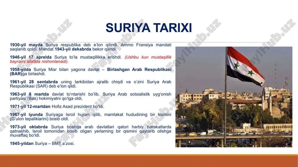 lati. poytaxti bayrut boʻlgan katta livan hududiga fransuz bayrog'i fonida livan sadr daraxti tasvirlangan bayroq berildi. katta livan fransiya hukmronligi davrida maronitlar va boshqa mahalliy nasroniylarni qo'llab-quvvatlash uchun yaratilgan. bu yerlarning nasroniy aholisi islom hukmronligidan holi bo‘lgan o‘z yurtlarini uzoq vaqtdan beri orzu qilgan. fransiyaning harakatlari ularning iliq qo'llab-quvvatlanishiga sabab bo'ldi. san-remo konferensiyasi (1920) san-remo konferensiyasi - antanta davlatlari va ularga qoʻshilgan davlatlarning oliy kengashining birinchi jahon urushidan keyin 1920-yil 19-26-aprelda san-remo (italiya) shahrida boʻlib oʻtgan yigʻilishi. konferensiya sobiq usmonli imperiyasining yaqin sharqdagi hududlarini boshqarish uchun millatlar ligasining a toifali mandatlarini taqsimlashni belgilab berdi. ittifoqchilar tomonidan barcha hududlarning aniq chegaralari belgilanadi va millatlar ligasiga tasdiqlash uchun taqdim etiladi. 1922-yilda fransiya suriya hududi uchun millatlar ligasi mandatini oldi. millatlar ligasi millatlar ligasi – 1919-1920-yillardagi versal kelishuvining versal-vashington tizimi natijasida tashkil etilgan xalqaro tashkilot. millatlar ligasining maqsadlari quyidagilardan iborat edi: - qurolsizlanish; - harbiy harakatlarni oldini olish; - jamoaviy xavfsizlikni taʼminlash; - …