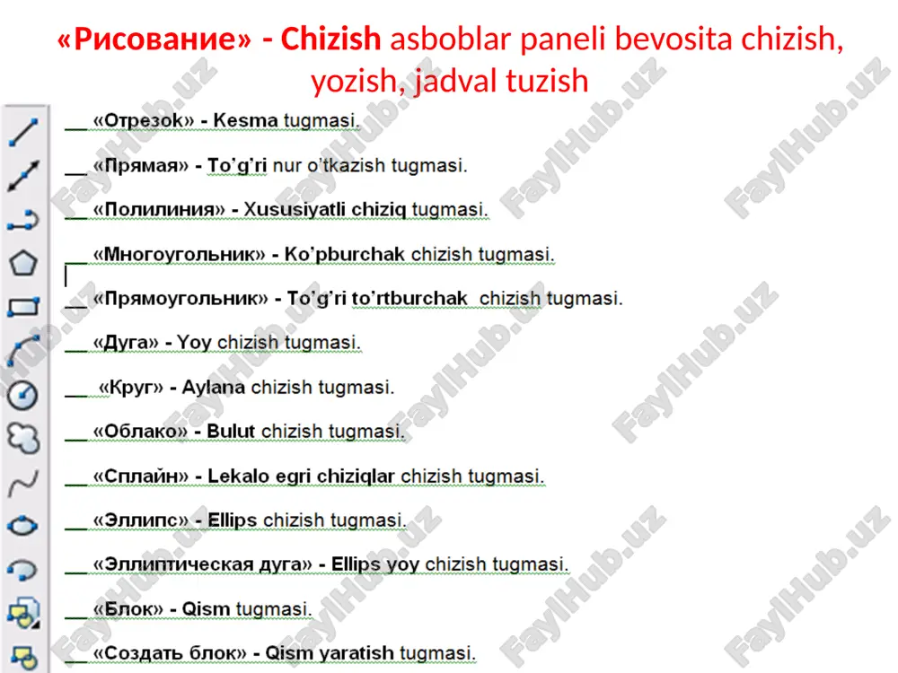 autocad dasturining uskunalari panelidagi buyruqlar - Page 3