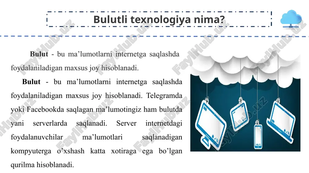saqlash xizmatidir. googledrive saqlangan fayllarni foydalanuvchining shaxsiy kompyuterlari, planshetlari va mobil qurilmalarida sinxronlashtiradi. platforma 15 gb bo'sh joyni taklif qiladi. google drive hujjatlar, jadvallar, slaydlar, rasmlar, media fayllarni saqlash real vaqtda sinxronizatsiya so'rovnomalarni saqlash fayllarni import va eksport qilish google drive platformasi uchun ro’yxatdan o’tish google drive platformasi uchun ro’yxatdan o’tish google drive platformasi uchun ro’yxatdan o’tish google drive platformasidan foydalanish google drive platformasidan foydalanish google drive platformasidan foydalanish google drive platformasidan foydalanish google drive platformasidan foydalanish google drive platformasidan foydalanish google drive platformasidan foydalanish yangi katolog (papka) yaratish google drive platformasidan foydalanish kompyuter yoki boshqa qurulmadan fayl yuklash google drive platformasidan foydalanish kompyuter yoki boshqa qurulmadan katolog yuklash google drive platformasidan foydalanish hujjat yaratishda bo’sh fayl yoki shablondan foydalanish bulutli hisoblashning afzalliklari foydalanuvchi xizmat uchun faqat kerak bo'lganda to'laydi, eng muhimi, u faqat o'zi ishlatgan narsa uchun to'laydi. bulutli texnologiyalar dasturiy ta'minot va jihozlarni sotib olish, texnik xizmat ko'rsatish, …