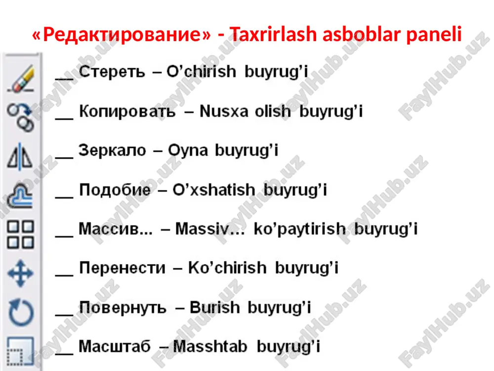 autocad dasturida modify panelidagi buyruqlarning vazifalari va ulardan foydalanish - Page 3
