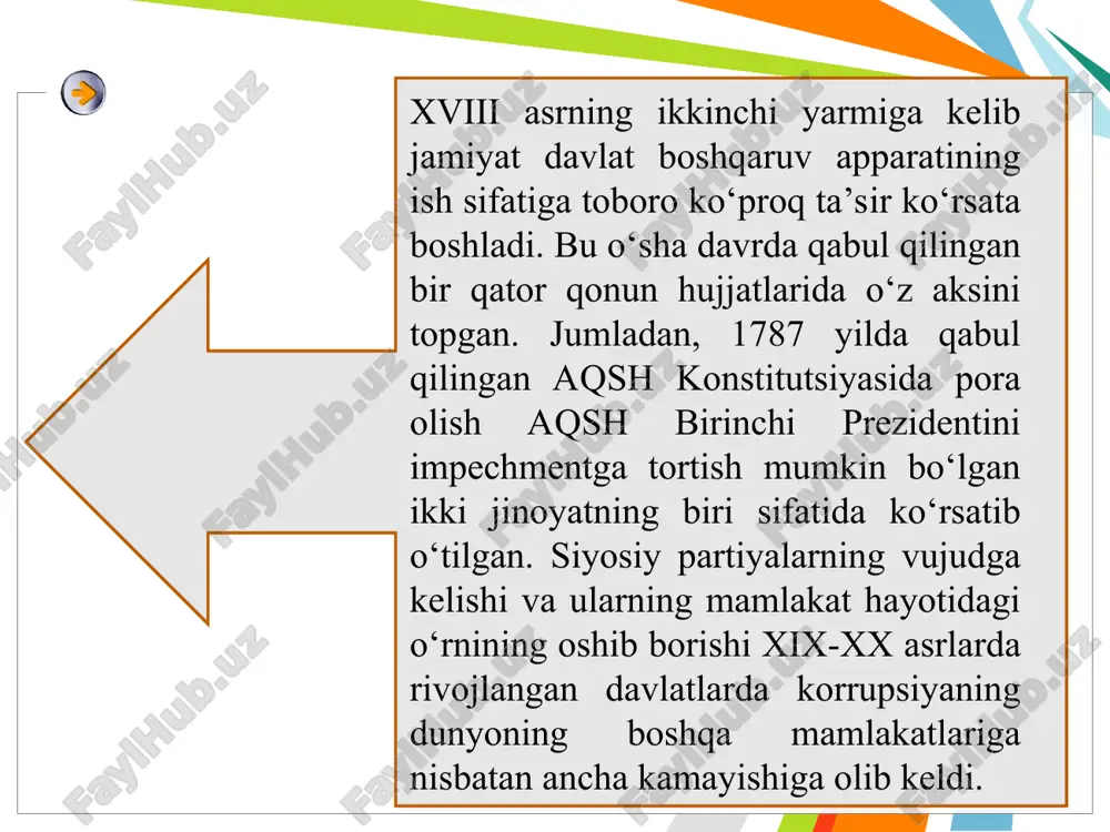 hgach korrupsiya darajasi eng yuqori bo‘lgan davlatlar qatorida turar edi. lekin bu illatga qarshi o‘tkazilgan bir qator tadbirlar bu davlatda korrupsiyaning minimal darajaga tushishiga olib keldi. birinchi navbatda bu erda byurokratik jarayonlar engillashtirilib sud tizimining mustaqilligi oshirildi (sudyalarning daromadlari va imtiyozlarini oshirish evaziga). shu bilan birga korrupsiya jinoyatlari uchun sanksiyalar og‘irlashtirilib, fuqarolarga korrupsiyaga qarshi jinoyatlarni tergov qilishda hamkorlik qilishda bosh tortganligi uchun juda katta moliyaviy sanksiyalar belgilandi. bir qator davlat idoralarida ommaviy “tozalashlar” o‘tkazilib bu jarayonlar telekanallar orqali butun mamlakatga namoyish qilindi. yuqorida sanab o‘tilgan omillarning hammasi singapurni qisqa muddatlarda korrupsiya darajasi eng past mamlakatlar ro‘yxatida ilg‘or davlatlar qatoriga olib chiqdi. shuningdek, davlat xizmatchisining ahloq standartlariga rioya etishini qattiq nazorat ostiga olish ham singapur davlatida korrupsiyaga qarshi kurashda muhim dastaklardan biri bo‘lib xizmat qiladi. 2003 yil 9 dekabrda meksikaning merida shahrida korrupsiyaga qarshi kurashishda davlatlar o‘rtasidagi aloqalarni yanada kuchaytirish maqsadida 3 kun davom etgan konferensiya tashkil etildi. bu konferensiya davomida …