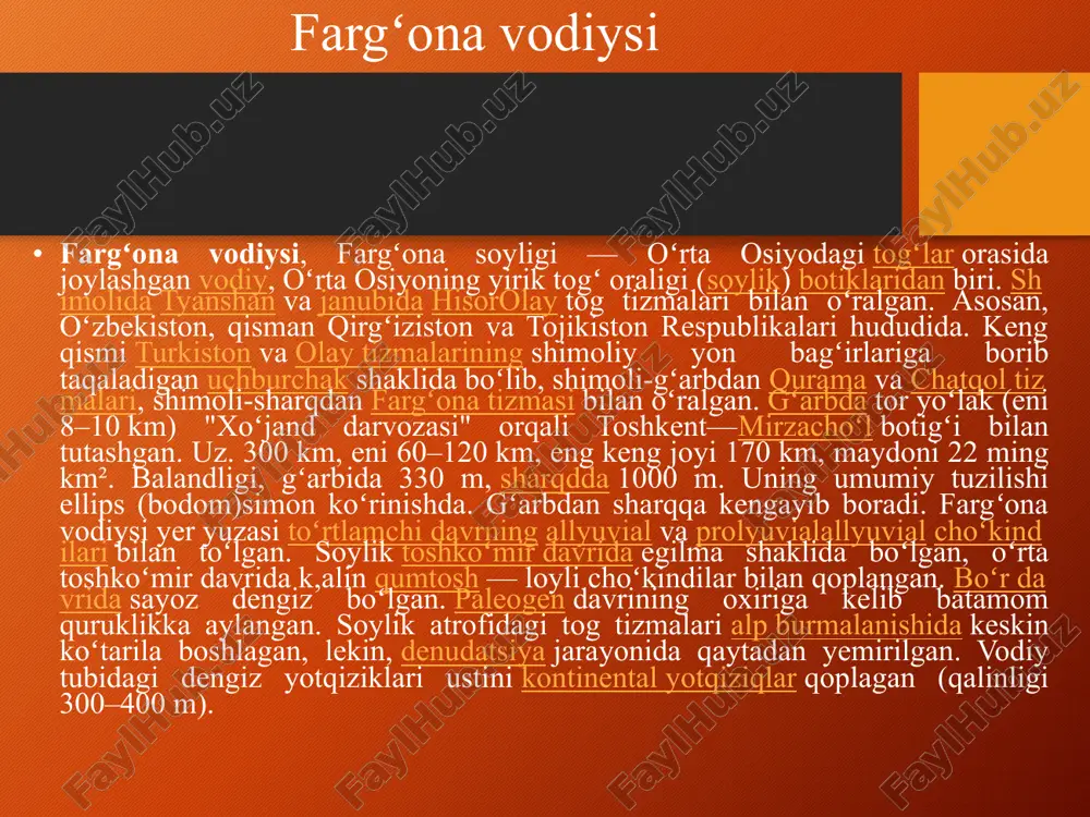 majmuasi, dahmai shohon va madalixon tarixiy yodgorliklari, farg‘ona shahri hamda quvadagi ahmad al-farg‘oniy majmualari bo‘ylab uyushtirilayotgan sayohatlar turistlarda yurtimiz tarixi haqida katta taassurot qoldirmoqda. viloyatdagi tabiiy suv havzalari bilan bog‘liq yodgorliklar, adir geokomplekslaridagi ekoturistik ob’ekt va hududlar ham o‘ziga xos. o‘zbekiston, uchko‘prik va rishton tumanlaridagi tabiiy buloqlar, oltiariq tumanidagi asriy qayrag‘och va sharq chinori, akbarobod va zilha qumlari, sariqo‘rg‘on tepaligi, kitkontepa, saurbuloq, yomonjar jarlari, qadimiy pistazorlar, oqbilol g‘ori kabi tabiat yodgorliklari har qanday kishini o‘ziga maftun etadi. viloyatda turizm sohasida gastronomik, ekologik va agroturizm turlarini shakllantirish va ushbu yo‘nalishlar bo‘yicha aniq turistik ob’ektlar va transport-logistikasi tizimi ishlab chiqilgan. unga ko‘ra, farg‘ona, marg‘ilon va qo‘qon shaharlarida “osh markazlari” tashkil etildi. rishton tumanida tohirjon haydarovning kulolchilik maktabi va uy-muzeyi ish boshladi. – bugun farg‘onaga kelgan sayyohlar, albatta, rishton tumaniga ham tashrif buyuradi. bu yerda usta kulollar tomonidan tayyorlanayotgan mahsulotlar ularni hayratga solmoqda. muxtasar aytganda, davlatimiz rahbarining yuqorida qayd etilgan farmoni turizm sanoatini, …