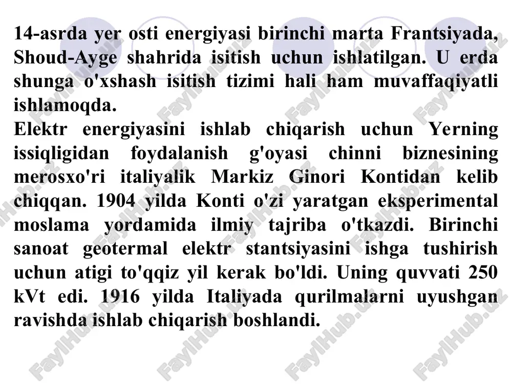- - farg'ona 41 - - 200 qashqadaryo 42 - - 460 surxondaryo 36 160 17,1 300 jami o'zbekiston respublikasi bo'yicha 45,5 21350 1984,9 6700 2025 yilga kelib sanoatning 50 foizga o'sishi prognoz qilinmoqda. geotermik energiya bugungi kunda 16 gvt quvvat bilan ifodalanadi. quyosh va shamol kabi boshqa qayta tiklanadigan energiya manbalari bilan taqqoslaganda ham bu juda kichikdir. biroq, ko'plab mintaqalarda odamlarni arzon issiqlik va elektr energiyasi bilan ta'minlaydigan yerning energiyasi. biroq, geotermik energiya o'zining oddiy hajmiga qaramay, energiyani diversifikatsiya qilish doirasida ham juda jadal rivojlanmoqda. shunday qilib, rystad agentligining prognozlariga ko'ra, yaqin 5 yil ichida sanoat 25 milliard sarmoyani oladi va uning quvvatini 24 gvt ga etkazadi. qayd etilishicha, bu katta miqdordagi burg'ilash ishlariga olib keladi va bu neft va gazga xizmat ko'rsatuvchi kompaniyalarning ish hajmiga foydali ta'sir ko'rsatadi. agar 2019 yilda 220 dan ortiq quduq qazilgan bo'lsa, unda 2025 yilda bu ko'rsatkich 400 "quduq" ga o'sadi. tahlilchilarning hisobotiga …