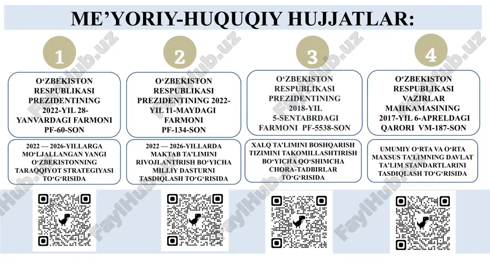 tiladi. o‘quvchilarga jamoaviy ishlash va bir-biriga yordam berish kabilarni o‘rgatishga katta ahamiyat beriladi. bunda psixologik yordam va qo‘llab-quvvatlashning roli ham katta. buyuk britaniyada o‘qituvchilarni tayyorlash va malakasini oshirishda pedagogik, psixologik va metodik yondashuvlar haqida keng treninglar beriladi. britaniyada nomoddiy resurslar (o‘qituvchilarning malakalari, psixologik qo‘llab-quvvatlash, innovatsion metodlar) ta'limning samaradorligini oshirishga qaratilgan. 8 t/r amaldagi holat (o‘zbekistonda) amaldagi holat (xorijda) takliflar 1 o‘zbekiston maktablarida psixologik xizmatlar tashkil etilgan. o‘quvchilarning psixologik holatini yaxshilash va ularning motivatsiyasini oshirish bo‘yicha ishlar davom etmoqda. germaniyada o‘quvchilarga psixologik yordam va maslahat berish tizimi rivojlangan. o‘quvchilarning ijtimoiy va psixologik holatini doimiy kuzatib borish tizimi mavjud. germaniyada o‘qituvchilarni tayyorlash jarayoni juda samarali. o‘qituvchilar pedagogik metodlardan foydalanishda malakali, shuningdek, yangi texnologiyalardan foydalanish imkoniyatlari yuqori. maktablarda psixologik xizmatlarni yanada kengaytirish, o‘quvchilarning psixologik holatini doimiy ravishda tahlil qilish va ularga kerakli yordam ko‘rsatish. 2 o‘zbekiston hukumatining o‘qituvchilarga qaratilgan malaka oshirish kurslari, masofaviy ta'lim platformalari va pedagogik metodlarni zamonaviylashtirishga oid tashabbuslari mavjud. yaponiyada …