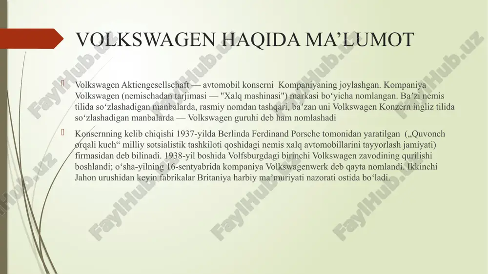 rik moliyaviy operator boʻlib, bosh qarorgohi braunshveygda joylashgan. 2009-yil oxirida volkswagen financial services aktivlari 60,2 milliard yevroni tashkil etdi. volkswagen financial services boʻlinmalarida germaniyada 3600 xodimlari, shu jumladan, butun dunyo boʻylab 5000 dan ortiq kishi mehnat qilmoqda. boʻlim quyidagilarni amalga oshiradi: xususiy va korporativ mijozlar uchun avtomobillar ishlab chiqarish va sotib olishni moliyalashtirish (volkswagen bank); xususiy va korporativ mijozlarga bank xizmatlarini koʻrsatish (volkswagen bank direct / audi bank direct); shaxsiy va korporativ mijozlarga sugʻurta xizmatlarini koʻrsatish (volkswagen bank gmbh / volkswagen-versicherungsdienst: volkswagen bank, audi bank, seat bank, škoda bank); xususiy va korporativ mijozlarga lizing xizmatlari koʻrsatish (volkswagen leasing); flotni boshqarish (volkswagen leasing / leaseplan corporation); logotip evolutsiyasi volkswagen ag groupning daromadi 2010-yilda volkswagen ag groupning daromadi 57.243 milliard yevroni, sof foydasi — 1.55 milliard yevroni tashkil etdi. 2009-yilda global inqirozga va avmobillar sotilishining umumiy pasayishiga qaramay, kompaniya butun dunyo boʻylab avtomobil savdosini 0,6 % ga oshirdi. bu 6,23 million dona …
