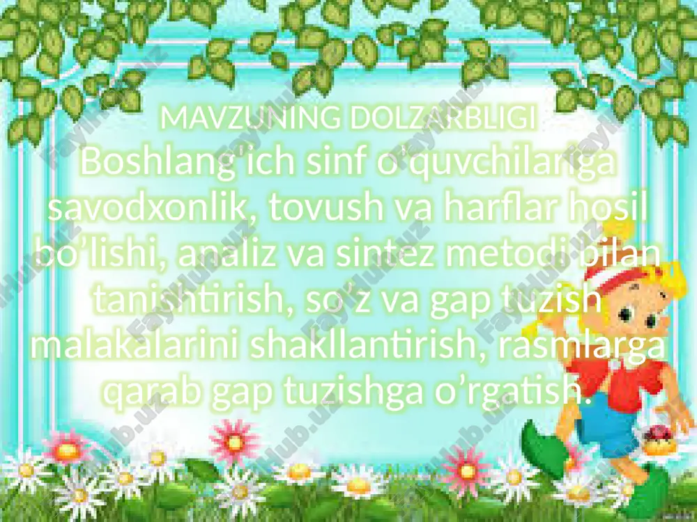 an tashqari o`qish metodikasi: to`laqonli o`qish malakasining sifatlari; - to`g`ri, tez, ongli, ifodali o`qishga o`rgatish; - badiiy asar tahlili jarayonini o`rgatish ; - turli janrdagi: ertak, hikoya, masal, she’r, topishmoq, tez aytish, maqollar ustida ishlash yo`llari; - matn ustida ish turlarini bajara olish; - o`qish darslarini tashkil eta olish; ona tili o`qitish metodikasi fanidan esa, avvalombor, bu fanning mohiyati, ahamiyati, boshlang`ich siniflarda o`quvchilarga bilim berishdagi tutgan o`rnini tushuntirgan holda quyidagi bilimlarni: - fonetika, grammatika, so`z yasalishini o`rgatish metodikasi; - ona tilini o`rgatishning maqsad va vazifalari; - tilshunoslikka oid atamalarning, grammatik tushunchalar ustida ishlash yo`llari; - fonetik bilimlarni o`tish; - morfemik va morfologik bilimlarni o`tish yo`llari; - sintaktik bilimlarni o`tish; - imloviy sezgirlikni shakllantirish yo`llari va orfografik mashq turlari; - ona tili darslarini tashkil etish; - o`quvchilarning og`zaki va yozma bog`lanishli nutqlarini o`stirish metodikasi; - insho va bayon yozishga o`rgatish; - o`quvchilar nutqida uchraydigan xatolar va ularni bartaraf qilish yo`llari; - …