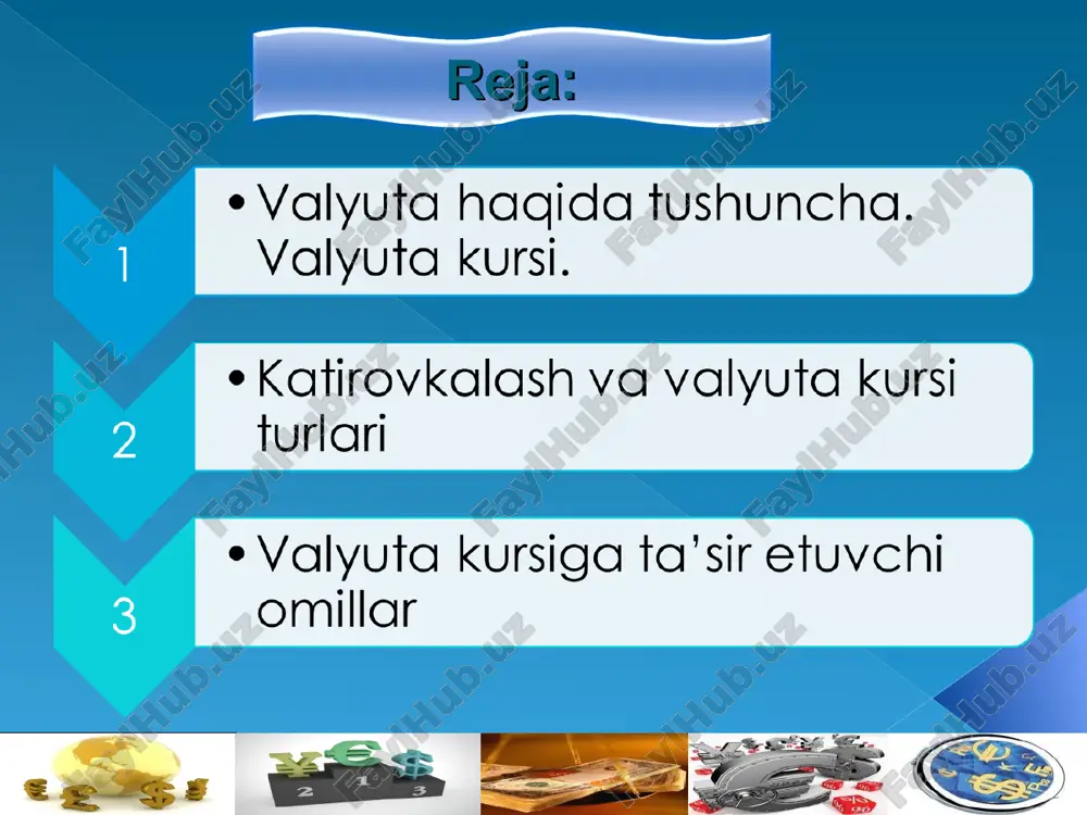 yokatliligi oʻzaro alokalar jarayondagi ikki sharoitga boglik: zaxiralarning mavjudligi oʻz xajmi boʻyicha sezilarsiz kamyoblik yoki toʻlov balansi aktivlarining tasodifiy vujudga kelishi. katta va doimiy kamyobliklar mamlakat zaxiralarini yoʻqqa chiqarishi mumkin. erkin konvertirlanadigan valyuta – xalkaro valyuta yoki xalkaro to’lov-xisob va kreditlash vositalariga javob berishi kerak bo’lgan talab ularning konvertirlashuvi xisoblanadi. valyuta konvertirlashuvi deganda uni boshka xorijiy valyutalarga almashish kobiliyati tushiniladi. xozirgi paytda ular erkin konvertirlanadigan, kisman konvertirlanadigan va konvertirlanmaydigan valyutalarga ajratiladi. bu,amaldagi kurs bo’yicha xar kanday boshka xorijiy valyuta erkin va cheklanmagan mikdorda ayirboshlanadigan valyutadir. bunga misol kilib aksh, evropa xamjamiyatiga a’zo mamlakatlar, yaponiyalar valyutalarini kiritish mumkin. qisman konvertirlanadigan valyuta – konvertirlanmaydigan valyuta – bu, fakat ba’zi xorijiy valyutalarga almashtiriladigan va xalkaro to’lov oborotini kisman kamrab oladigan milliy valyutadir. bu, fakatgina ichki to’lovlarga xizmat kiladigan va xorijiy valyutaga ayirboshlanmaydigan milliy valyutadir. valyuta kurslarining oʻzgarishiga bir kator omillar taʼsir koʻrsatadi. ularni kiskacha karab chikamiz: iste’mol- chilar didining boshka mamlakat buyumlariga nisbatan …
