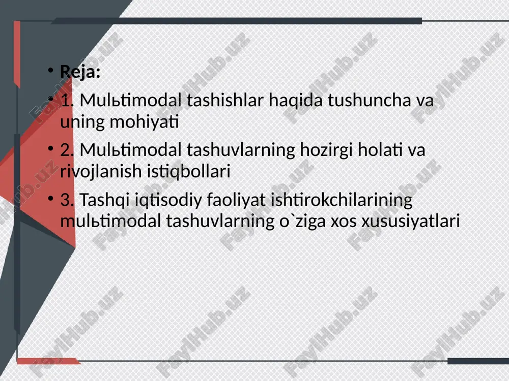 maʼlum sonli qismini taqdim etadigan yirik kompaniyalarning nomi va tajribasidan foydalanish imkoniyatidir. piggibacking - bu biznesdagi oʻz oʻrnini egallab turgan firmalar sheriklar bilan xizmatlarni oqilona taqsimlashni taʼminlaydigan holatdir. ikkinchi shakl - konteyner tashish. ushbu multimodal transportning bir turi. umuman olganda konteynerlarda 25 ta transport (dengiz, avtomobil, temir yoʻl va hatto havo) ishlatilishi mumkin, ammo xalqaro konteyner transportining asosiy oqimi (90% gacha) rossiya federatsiyasidan olinadigan bojxona statistikasiga asosan dengizga xizmat koʻrsatadi. yaqinda temir yoʻl konteynerlarini tashish boʻyicha mijozlarning qiziqishi ortib bordi. fiata yuk tashish faoliyatini amalga oshirish va bajarish tartibi bilan bogʻliq hujjatlar odatda fiata ekspeditorlik hujjatlari deb ataladi. shu bilan birga, quyida sanab oʻtilgan barcha hujjatlar toʻgʻridan toʻgʻri transport-ekspeditorlik munosabatlarining shartnoma bilan taʼminlanishi, yaʼni transport-ekspeditorlik xizmatlarini koʻrsatish bilan bogʻliq. baʼzi hujjatlar yordamchi, baʼzi hujjatlar transport va yuk sertifikatlari rolini oʻynaydi, baʼzi fiata hujjatlari, aslida, transport va tashish hujjatlaridir. fiata hujjatlarini ishlab chiqish, yaratish va amalga oshirish nafaqat tovarlar va transport …