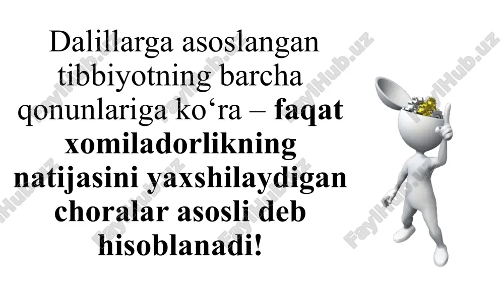 havf guruhidagi homiladorlarni 16-20 haftalik muddatda homilada rivojlanish nuqsonlarini aniqlash maqsadida skrining markazlariga tekshiruvga yuborish; homilada rivojlanish nuqsonlari aniqlanganda homilador ayol va oila a’zolaridan yozma rozilik olgan holda homiladorlikni to‘xtatishga yo‘llash; homiladorlik asoratlarining oldini olish bo‘yicha profilaktik tadbirlar o‘tkazish – homiladorlik yoki/va somatik kasalliklar asoratlarini erta aniqlash, lozim bo‘lganda shoshilinch yordam ko‘rsatish va homiladorlarga tibbiy yordam ko‘rsatish boskichlarini hisobga olgan holda o‘z vaqtida shifoxonaga yotqizishni tashkillashtirish; 100% homiladorlarni oiv-infeksiyasi bo‘yicha maslahat va testdan o‘tkazilishini ta’minlash; umumiy amaliyot shifokorining antenatal parvarish bo‘yicha asosiy vazifalari: homiladorlar va tug‘uvchi ayollarga tibbiy yordam ko‘rsatish bosqichlarini hisobga olgan holda homiladorlikni olib borish, tug‘ruqqa tayyorlash, akusher-ginekolog bilan birgalikda tug‘ruqqa yo‘llash manzilini tanlash; qo‘shimcha somatik patologiyasi yoki akusherlik asoratlari bo‘lgan homiladorlarni ttb/shtbga yo‘llash; homiladorlarga maslahat berish ishlarini o‘tkazish, homilador ayol va uning oila a’zolariga “homiladorlik va tug‘ruq davridagi havfli belgilar” haqida ma’lumotlarni berish; tug‘ruqdan keyingi to‘liq parvarishni ta’minlash, tug‘ruqdan keyingi 40-45 kunlarda kontratsepsiya bilan ta’minlash uchun maslahat …