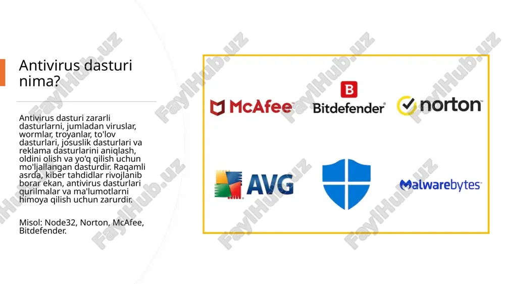 ash uchun tizimni optimallashtirish vositalarini o'z ichiga oladi. masalan, bitdefender nafaqat zararli dasturlardan himoya qiluvchi, balki tizim tezligi va samaradorligini oshiradigan xususiyatlarni ham taklif etadi. bir nechta qurilmalar uchun antivirus bugungi bog'langan dunyoda antivirus dasturlariga bo'lgan ehtiyoj an'anaviy shaxsiy kompyuterlar va noutbuklardan tashqariga chiqadi. smartfonlar, planshetlar va iot (internet of things) qurilmalaridan foydalanishning ortishi bilan kiber tahdidlar turli platformalarda keng tarqalmoqda. o'zaro platformalar himoyasini taklif qiluvchi keng qamrovli antivirus echimlari mavjud. masalan, mcafee bir nechta qurilmalar, jumladan smartfonlar uchun antivirus himoyasini ta'minlaydi, bu esa foydalanuvchilarning qaysi qurilmadan foydalanishidan qat'i nazar xavfsiz bo'lishini ta'minlaydi. bepul va pullik antivirus dasturi foydalanuvchilar ko'pincha bepul va pullik antivirus echimlari o'rtasida tanlovga duch kelishadi. bepul versiyalar odatda oddiy foydalanuvchilar uchun etarli bo'lishi mumkin bo'lgan asosiy himoyani taklif qiladi. biroq, pullik antivirus dasturlari vpn, ota-ona nazorati va xavfsiz bank vositalari kabi qo'shimchalarni o'z ichiga olgan yanada mustahkam, to'liq xususiyatli himoyani ta'minlaydi. masalan, avast bepul va premium …