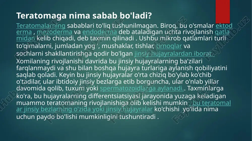 larda nefroblastomali bolalarning aksariyati juda yomon prognozga ega edi, ammo keyingi o'n yilliklarda saratonni davolash sezilarli darajada rivojlandi. vilms o'simtasini davolashda muvaffaqiyat darajasi hozirda taxminan 90% ni tashkil etadi, bu asosan jarrohlikni radioterapiya yoki kimyoterapiya bilan birlashtirish amaliyotiga bog'liq . saratonning ko'p turlari o'smani bostiruvchi genlardagi mutatsiyalar natijasida yuzaga keladi. bular to'g'ri ishlaganda hujayralarni saratonga aylantirish xavfini kamaytiradigan genlardir. keng funksiyalarga ega bo'lgan ko'plab turli genlar o'simtani bostiruvchi genlar rolini o'ynashi mumkin. nefroblastoma bilan bog'liq bo'lgan gen homilaning buyragi rivojlanishida faol bo'ladi, lekin tug'ilgandan keyin nisbatan faol emas. ushbu gendagi mutatsiya wilms o'simtasining rivojlanishiga olib kelishi mumkin bo'lgan hujayra o'zgarishlariga yordam beradi. nefroblastomaning umumiy belgilari qorin og'rig'i va qorin bo'shlig'ida bo'lakning mavjudligi. ko'pgina bolalarda isitma, anemiya yoki siydikda qon bor. mumkin bo'lgan asoratlarga metastaz kiradi , bu odatda bitta o'pkada uchraydi. bundan tashqari, wilms o'smasi yorilish xavfi ostida bo'lib, bu buyrakda qon ketishiga va qorin bo'shlig'ida saraton hujayralarining tarqalishiga olib …