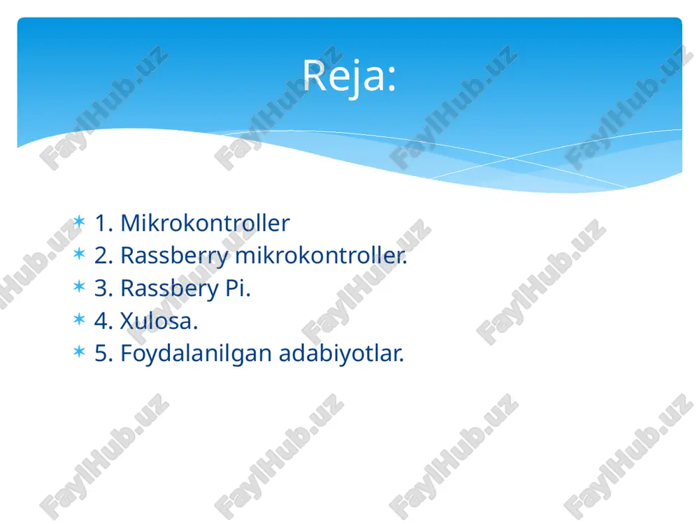 a kompyuter monitoriga yoki oddiy televizorga ulab, undan foydalanish raspberry pi ([ ' r ɑ ː z b ə r ɪ p a ɪ ], razberi pai ) - bu bank kartasi hajmidagi bir doskali kompyuter , dastlab kompyuter fanini o'qitish uchun arzon tizim sifatida ishlab chiqilgan , ammo keyinchalik o'z ichiga oladi. kengroq foydalanish va shuhrat. u eben upton boshchiligidagi ingliz kompaniyasi raspberry pi foundation [ 5 ] [ 6 ] tomonidan ishlab chiqilmoqda . 2019 yil oxiriga kelib, 30 milliondan ortiq raspberry pi qurilmalari sotilgan umuman olganimizda raspberry mikrokontrollerlari ta’lim tadqiqot va amaliy loyihalar uchun mukammal platforma hisoblanib va foydalanuvchilarga yaratish va innovatsion loyihalarni amalga oshirish uchun katta imkoniyatlar berayapti. raspberry mikrokontrollerlari, raspberry pi pico, zamonaviy elektronika va dasturlash sohasida kichik, qulay va arzon platforma sifatida keng qo'llab kelmoqdamiz. bugungi kunda aqlli va avtomatlashtirilgan qurilmalar mikrokontrollerlar yordamida amalga oshirilgan. ular kirishlarni samarali to'playdi, ma'lumotlarni qayta ishlaydi va chiqishlarni …
