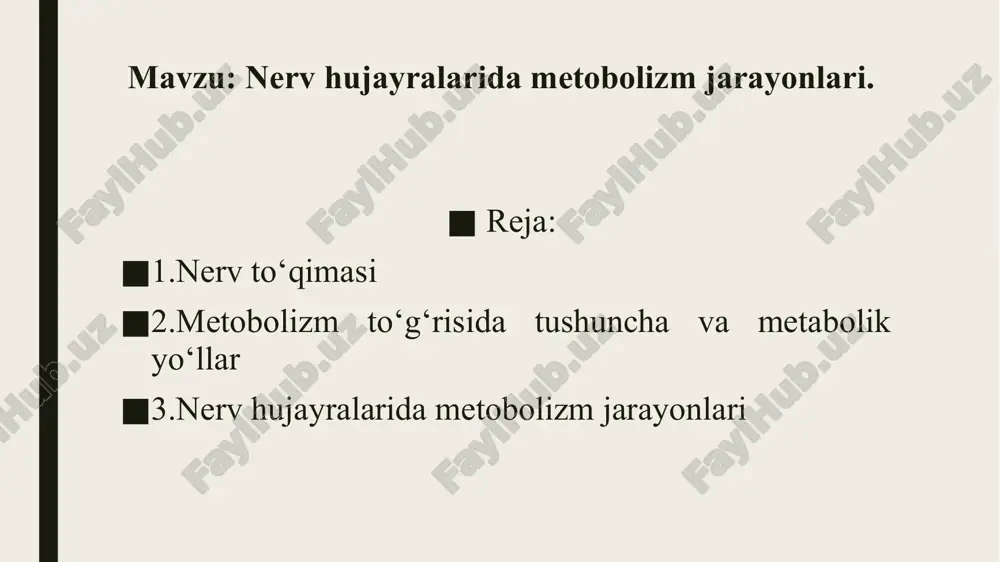 si shaklida bo‘lishi mumkin. 2. ekzogen moddalarning hujayra organellalarida parchalanishi va hujayra makromolekulyar kompanentlari o‘tmishdoshiga aylanishi. 3. makromolekulalar sintezi va parchalanishi. metabolik reaksiyalarning ketma-ket kechishi, ayniqsa, markaziy metabolik yo‘llar, barcha tirik organizmlarda bir xildir. bularga krebs sikli, glikoliz, oqsil, yog‘lar, karbon suvlar biosintezi va boshqalar kiradi. bu bilan birga har bir turdagi tirik organizm o‘zining spetsifik metabolik yo‘llariga egadir. masalan: odam, qushlar, reptiliyalarda purin asoslari siydik kislotasigacha parchalanadi, boshqalarda – siydikchil va glioksalat yoki allantoin hosil bo‘ladi. tirik organizm tashqi muhit ta’sirida va qanday ozuqa mahsulotlari ishlatilishiga qarab metabolizm yo‘nalishlari ma’lum darajada o‘zgarishi mumkin. masalan: anaerob sharoitda glikoliz jarayonlari ustun turadi, aerob sharoitda esa – krebs sikli va oksidlanish-fosforillanish jarayonlari ustunlik qiladi. metabolik yo‘llarning bir necha xil tafovut qilinadi: 1. markaziy metabolik yo‘llar – bir necha yuz gramm oqsillar, karbon suvlar, yog‘lar parchalanishi natijasida co2, h2o va energiya hosil bo‘ladi. 2. ikkilamchi metabolik yo‘llar – bu spetsifik moddalarning hujayrada hosil …