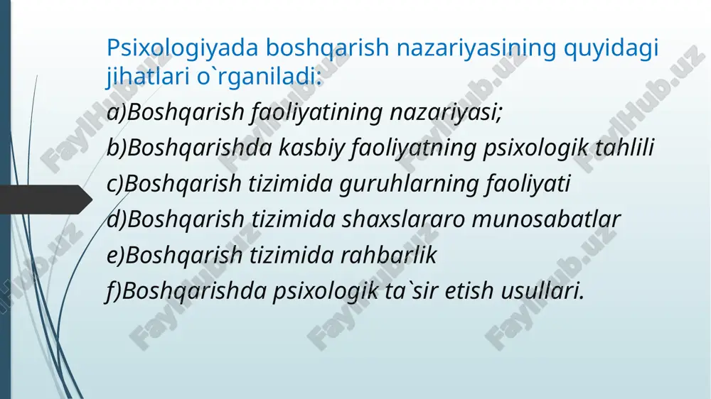 motga ega bo`lishi kerak. ma`lumotni olish bazasi bo`lib quyidagilar xizmat qiladi: turli maxfiy hujjatlar suhbatlar tajribalilar bilan suhbatlar,zarurat tug`ilgan vaqtda jinoyatchi,gumondor guvohlar bilan suhbat xodimlarni huquqiy-ruhiy ongiga ta`sir etish uchun, rahbar xodimlardagi quyidagi omillarni hisobga olish kerak: 1.ularni yakka psixologik hislatlarini 2.nimalarga qodirligini 3.bilimi,oilasi haqidagi ma`lumotlarni hisobga olishi 4.eskilik tarafdorimi yoki yangilik tarafdori 5.o`ziga ishonchi bor xodimmi yoki ko`p qatori 6.muloqot qilishning qiyinligi. rahbar xodimlarni quyidagi kategoriyalarga bo`lish mumkin: =ishlashni biladi,lekin hohlamaydi =ishlashni hohlaydi, lekin bilmaydi =ishlashni hohlamaydi , ishlamaydi. how would you be a leader if you are a director of one big company? image1.jpg image2.jpg image3.jpg image4.png image5.jpg image6.jpg image7.jpg image8.jpg /docprops/thumbnail.jpeg
