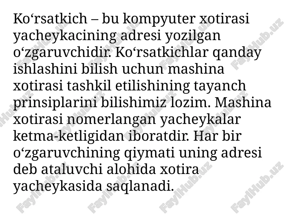 n qilingan lokal o’zgaruvchilarning farqi shundaki ularning yashash vaqti global o’zgaruvchi sifatida e’lon qilingan ifodalarning yashash vaqti bilan mos keladi ya’ni bir xildir. global o’zgaruvchisidan farqi esa ularning ko’rinish (ishlatilish) sohasining ular aniqlangan bloklar bilan chegaralanganligidadir. quyidagi misolda – generator – funksiya keltirlgan. u har bir yangi chaqiruvda yangi qiymat qaytaradi agar yuqoridagi dasturda static kalit so’zi ishlatilmaganda, funksiyani har bir chaqiruvida counter lokal o’zgaruvchisi qaytadan yaratilgan, o'rnatilgan va funksiya yakunida o’chirilgan bo’lar edi. statik o’zgaruvchi faqatgina konstanta (o’zgarmas) sifatida e’lon qilinadi. masalan u funksiya chaqiruvi sifatida e’lon qilinishi mumkin emas: ... static double x = foo(3); //xatolik ... statik shaklda e’lon qilingan o’zgaruvchi shu dasturdagi ko’rinish sohasi bo’yicha yagona ekzemplyar bo’lshi lozim. statik shaklda e’lon qilingan global o’zgaruvchi faqat o’zining faylidagina ishlaydi ya’ni ko’rinadi. extern shaklida e’lon qilingan o’zgaruvchi statikdan farqli o’laroq boshqa dastur fayllarida ham ko’rinishi va ishlatilishi mumkin va unda bu o’zgaruvchi e’lon qilingan bo’lishi lozim. extern …